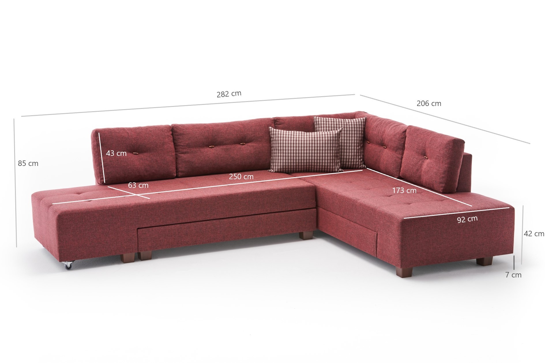 Manama Corner Sofa Bed Right - Claret Red