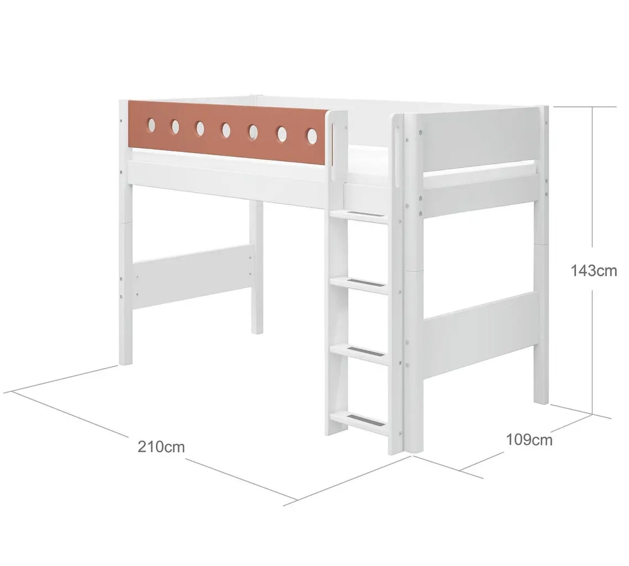 Halbhohes Bett mit Gerader Leiter Holz Weiß