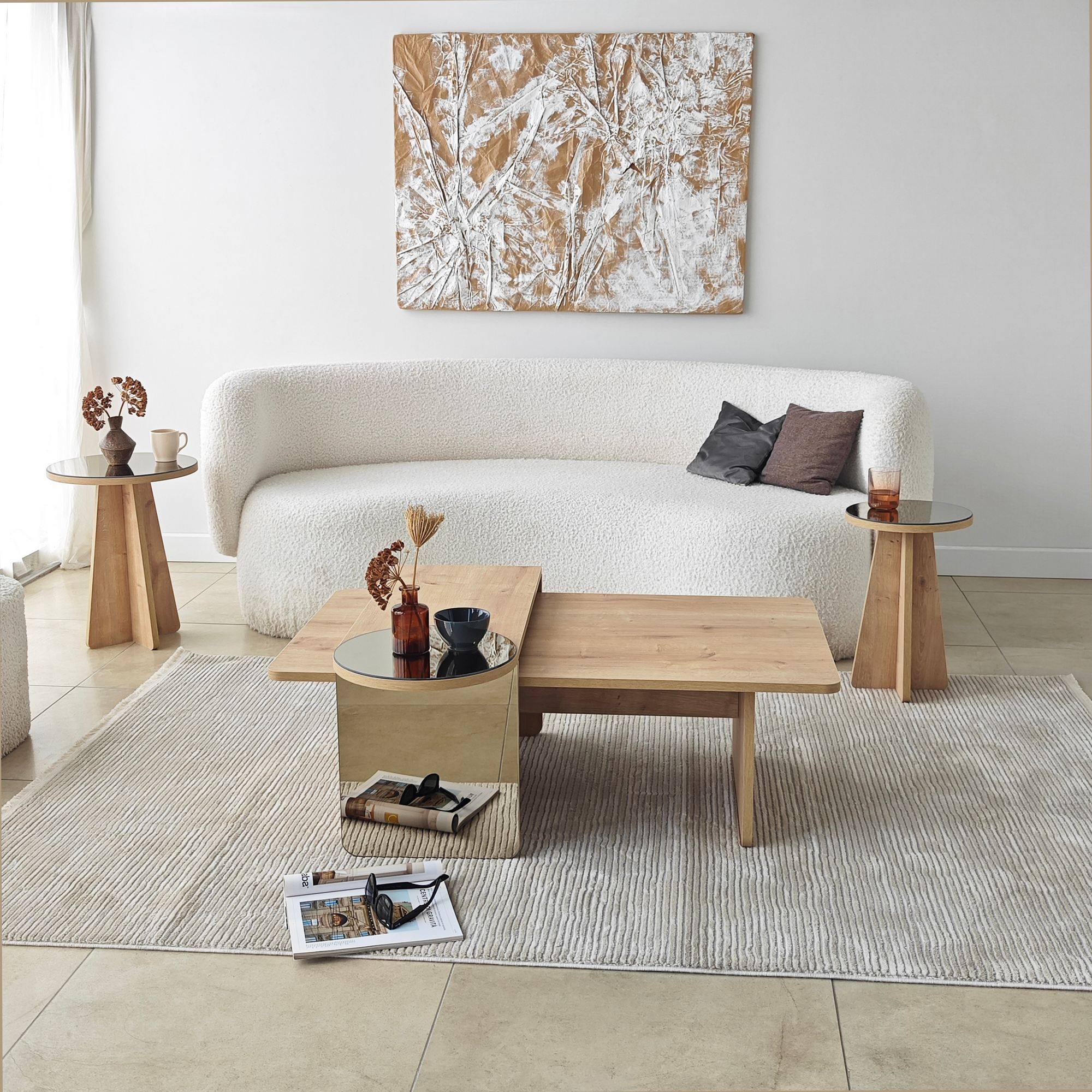 Set di 4 tavoli Luna 4 effetto Rovere Zaffiro