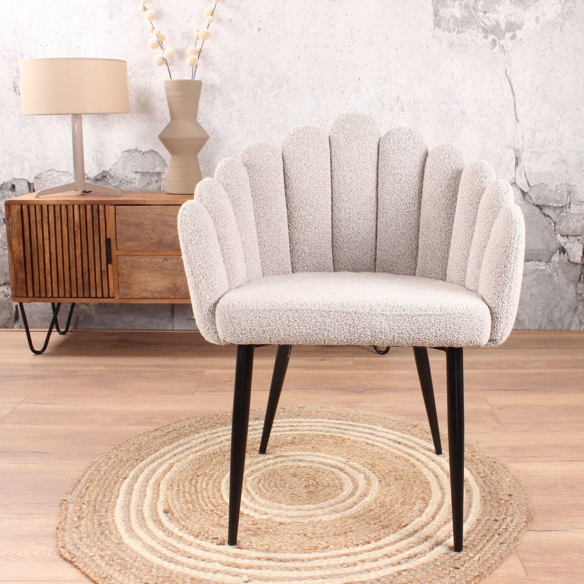 Flower Esszimmerstuhl Bouclé Beige