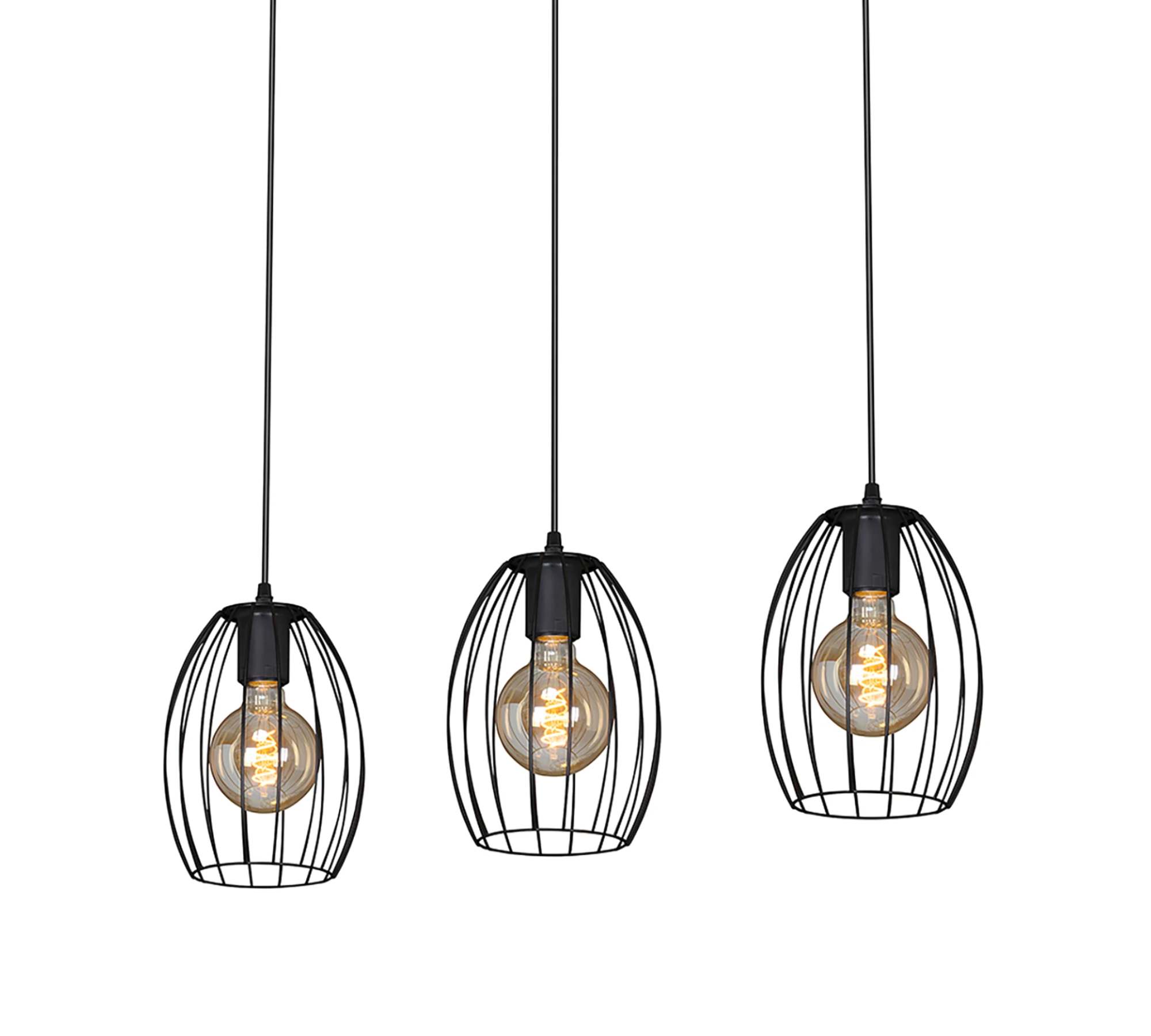 Pendant lamp 3-flame Rubber tree wood Metal