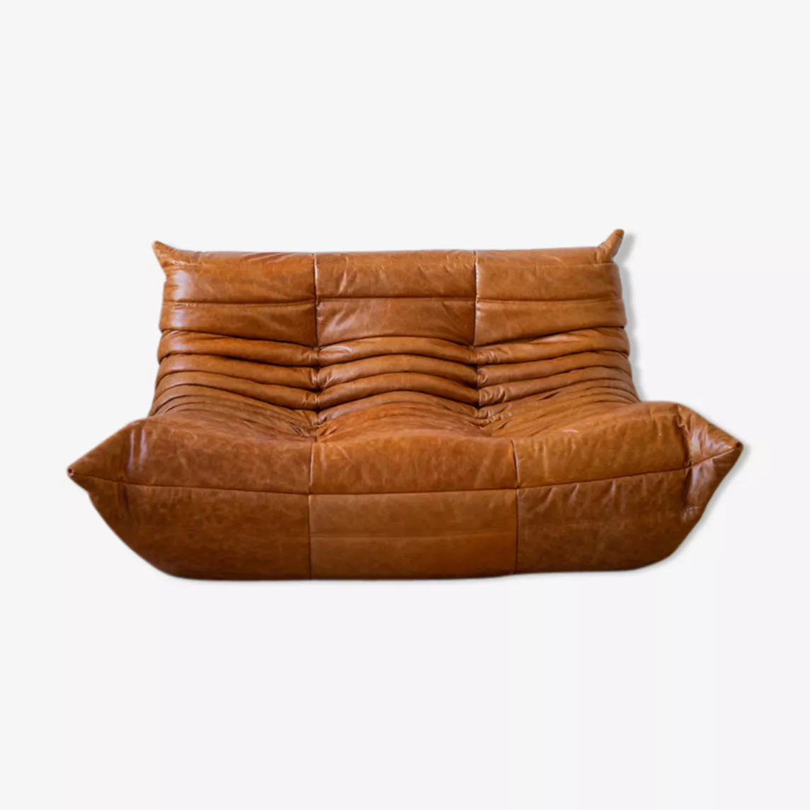 Divano Togo 2 posti pelle pull-up marrone pino