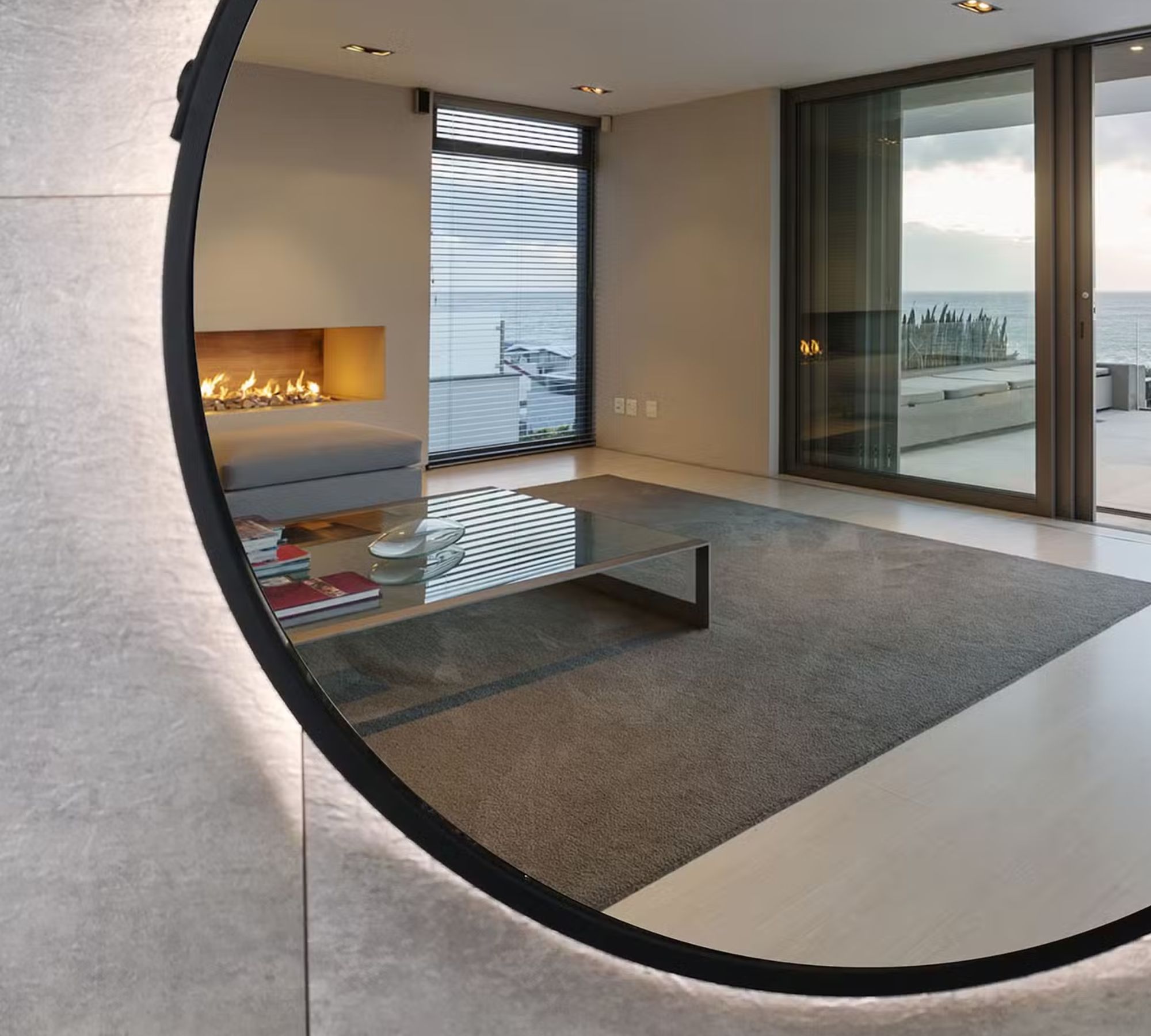 Mirror with lighting aluminum faux leather black