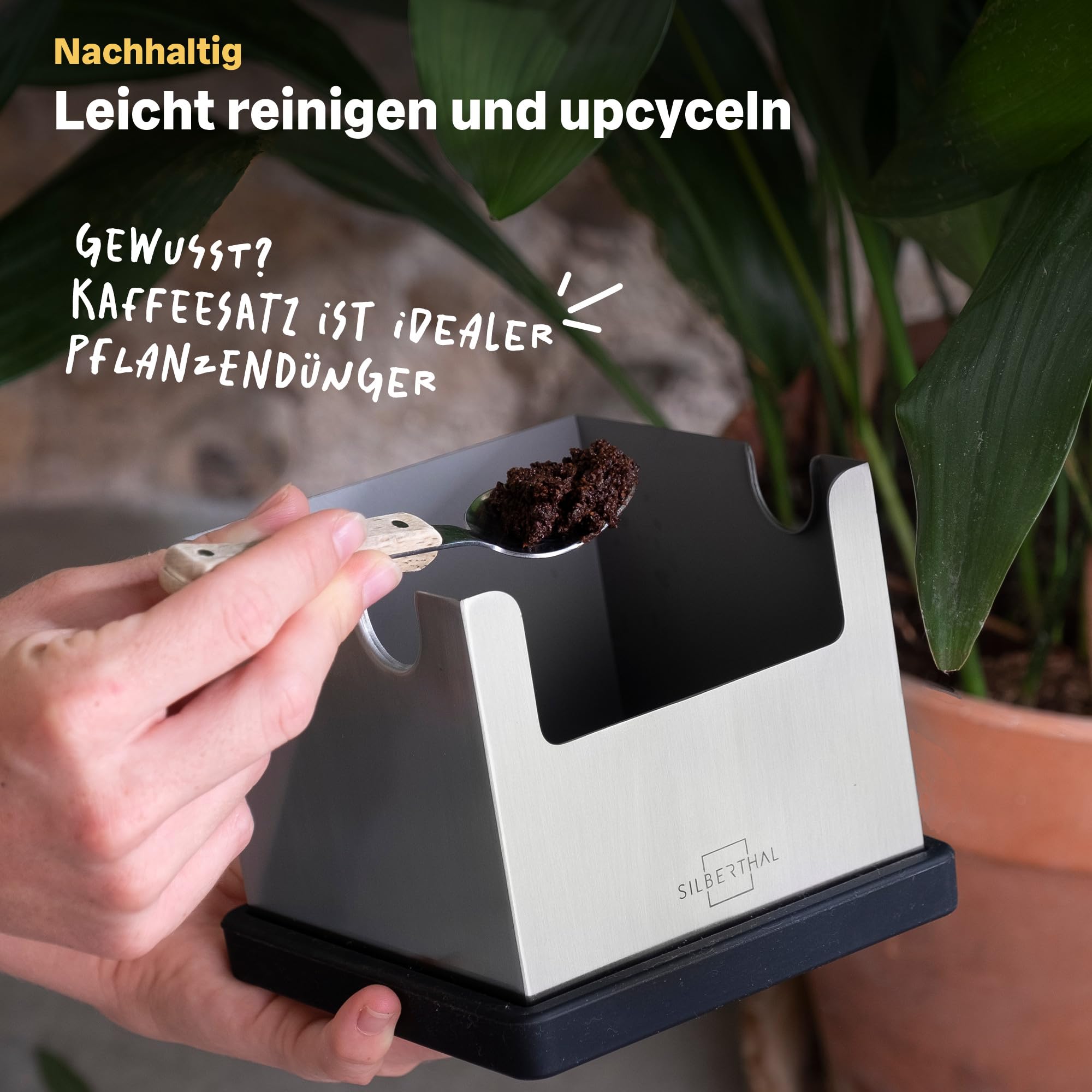 Abklopfbehälter für Siebträger Edelstahl Silber