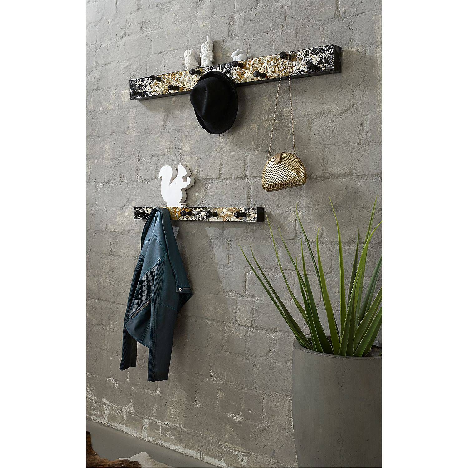 Garderobenleiste Soleto Metall Schwarz Gold Breite: 75 cm