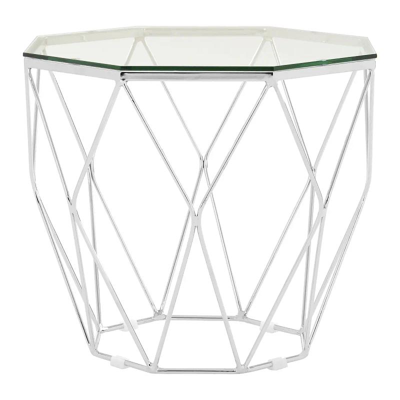 Allure Tempered Glass und Chrome Sechseck Beistelltisch
