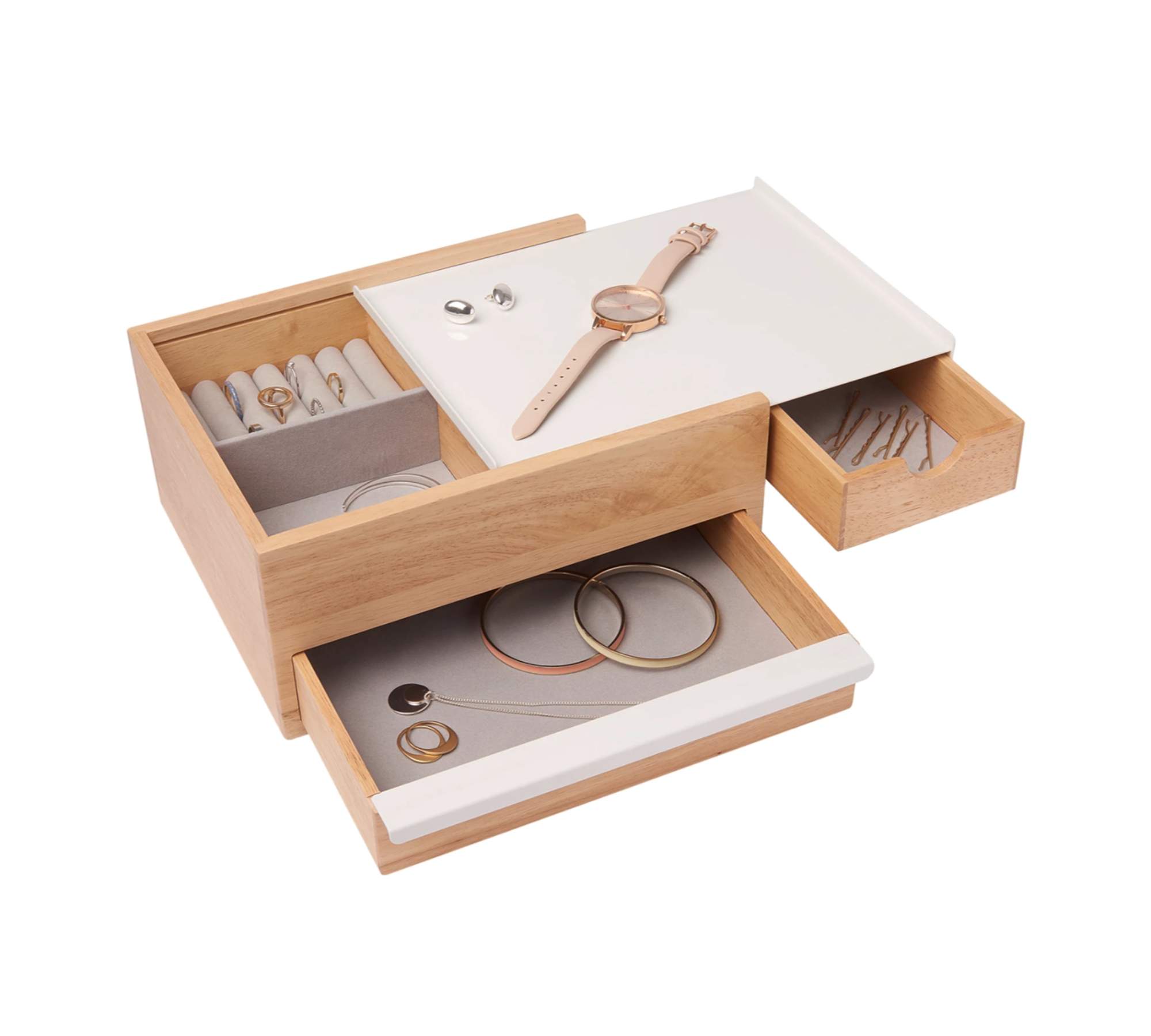 Schmuckkasten Gummibaumholz Stahl Beige Weiß