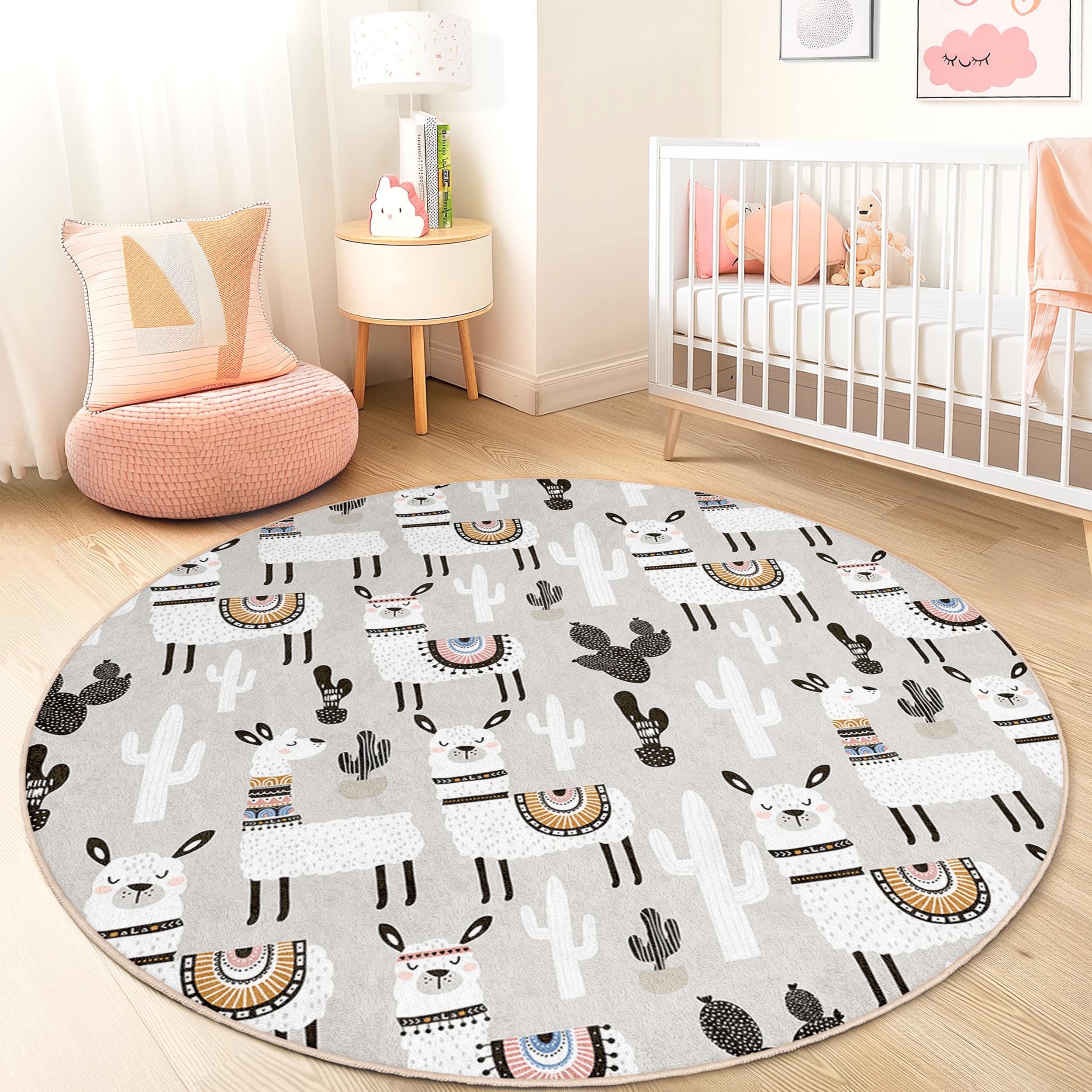 Lama und Kaktus Kinderteppich Mehrfarbig ⌀150cm