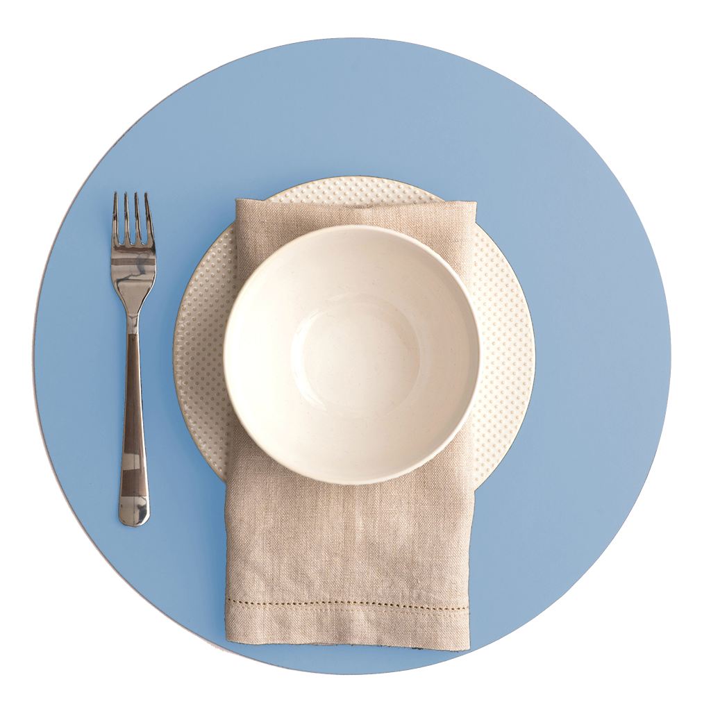 Placemat Round 100% Recycled Leather Sky Blue