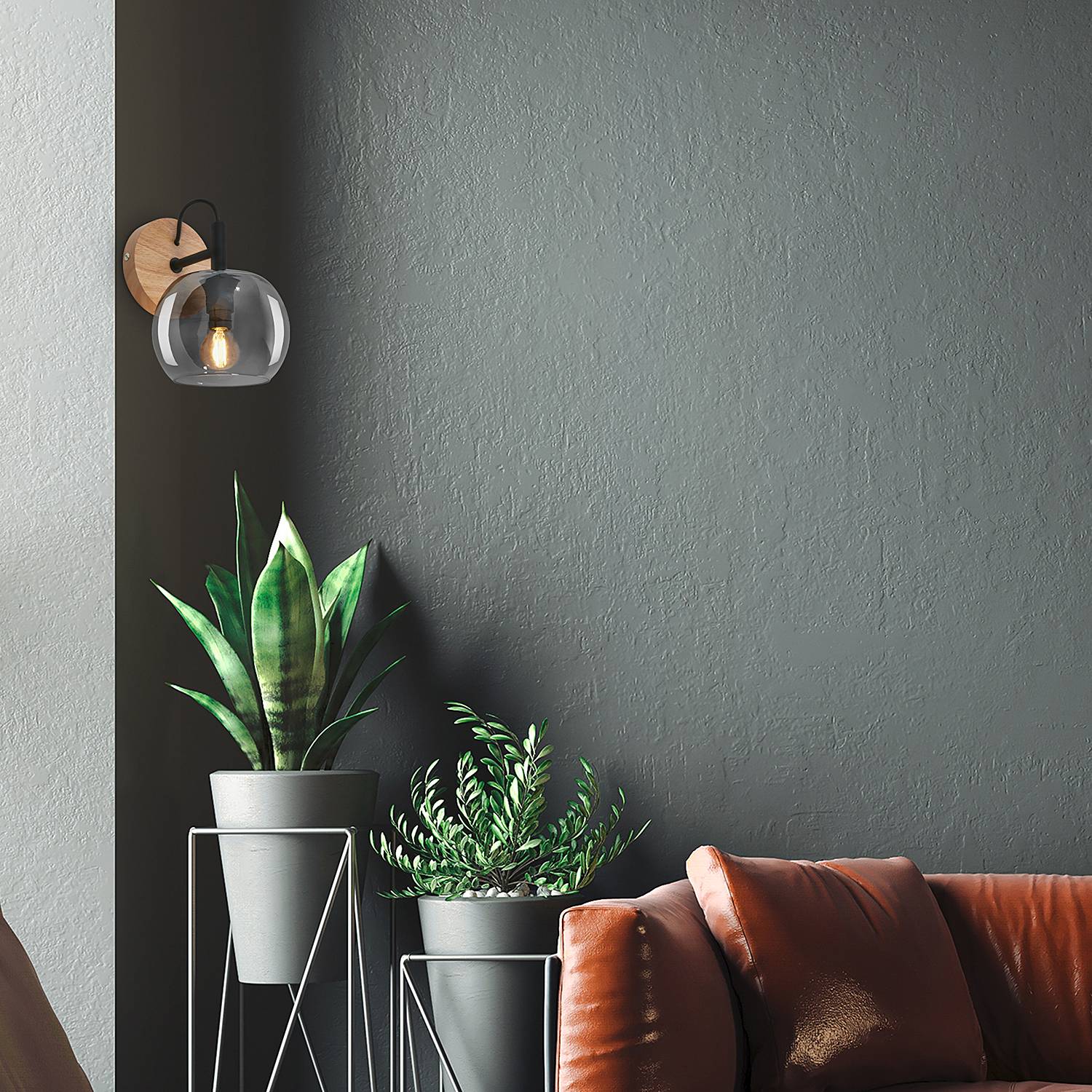 Jiroma Wandleuchte Aluminium Rauchglas