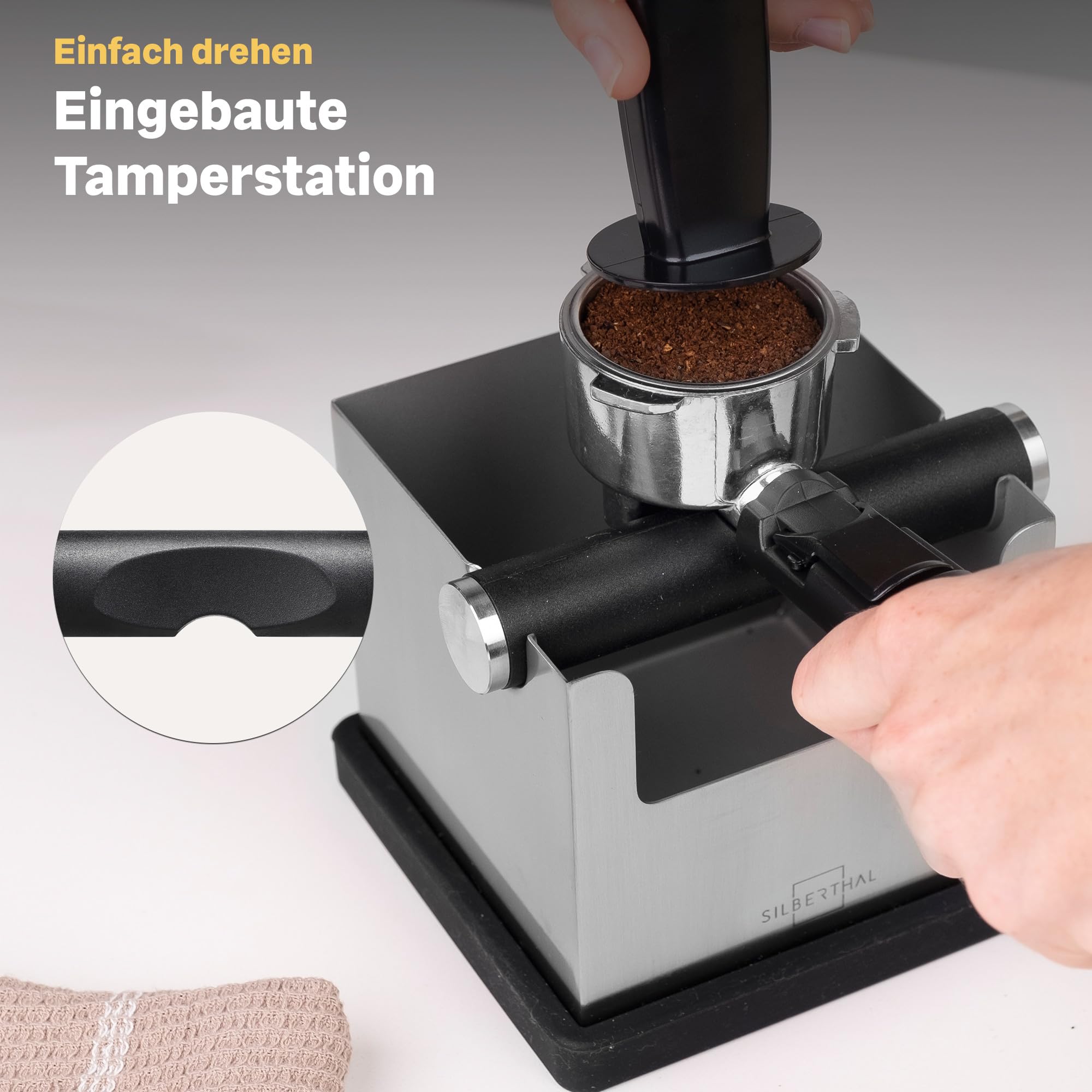Abklopfbehälter für Siebträger Edelstahl Silber