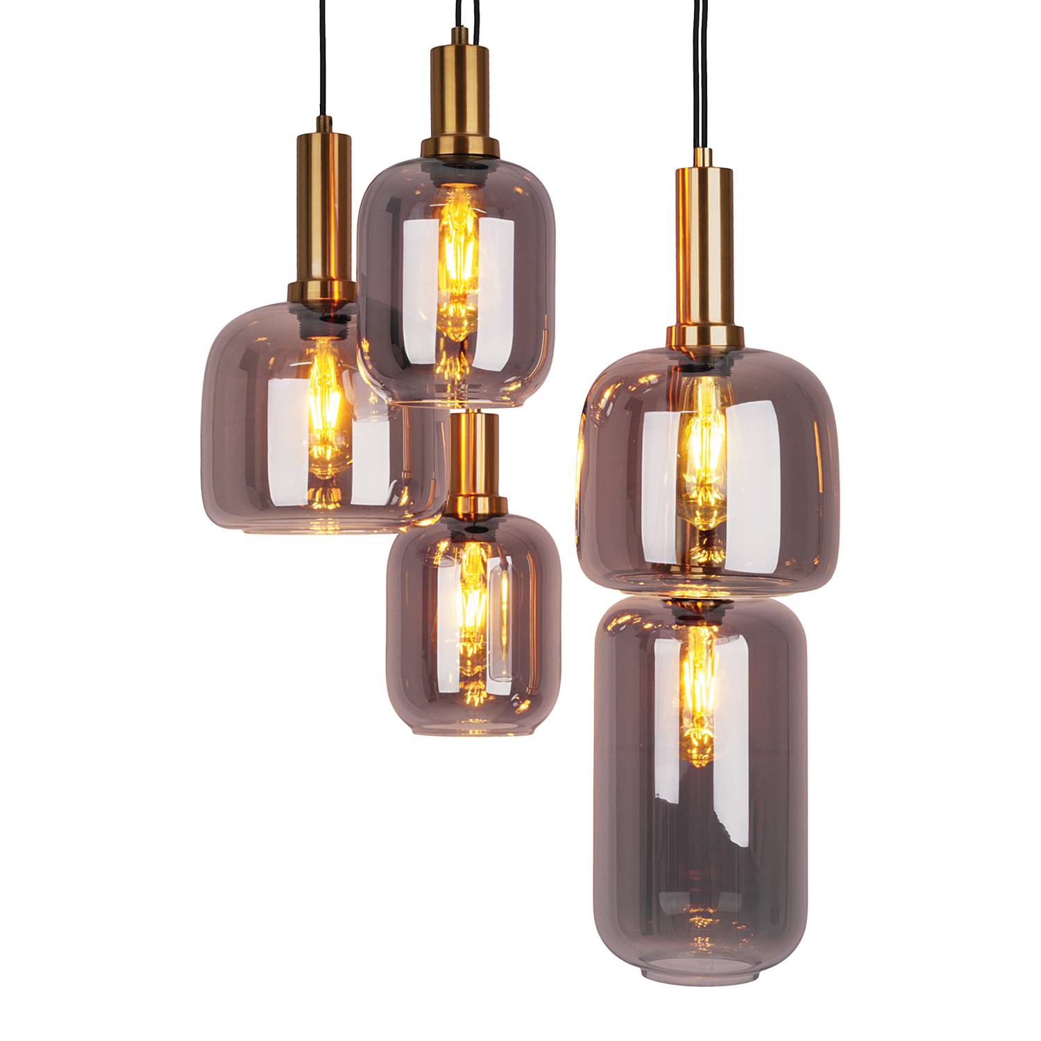 5-Flammig Pendelleuchte Fumo Eisen Schwarz Gold