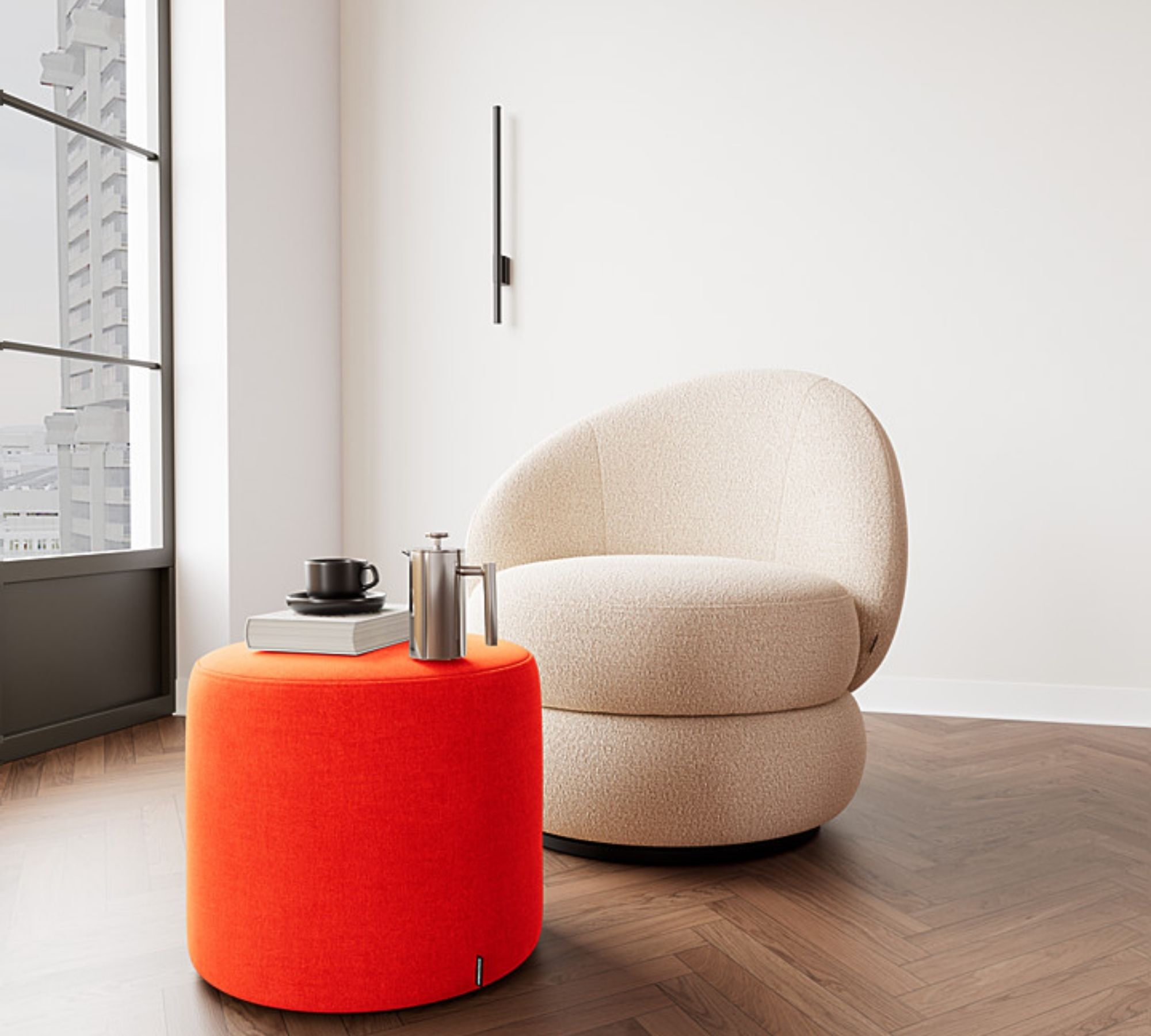 Pouf No. 7 Moss Cherry