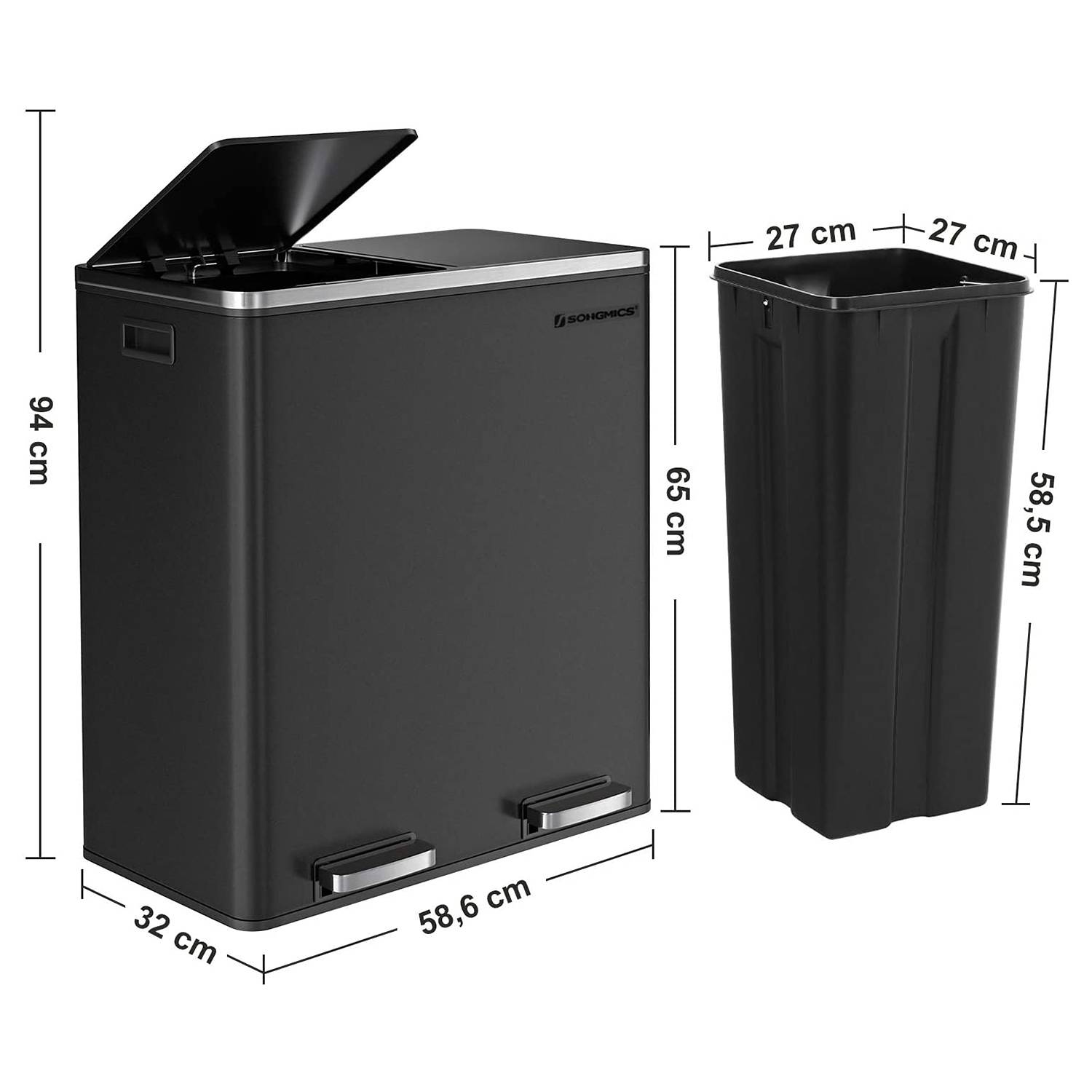 Montferrat III Mülleimer Stahl Schwarz