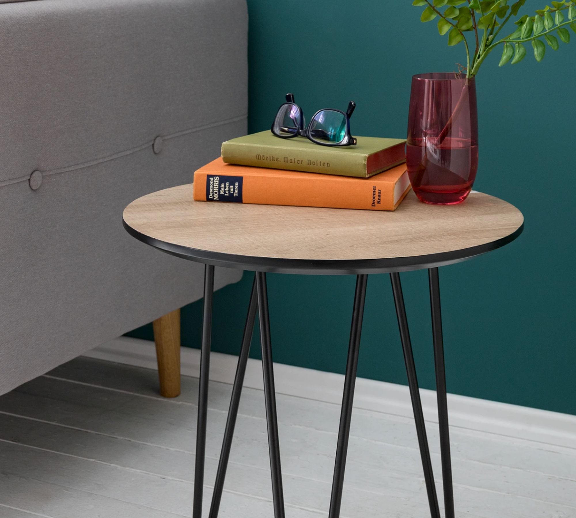 Round side table Oak decor Brown Black