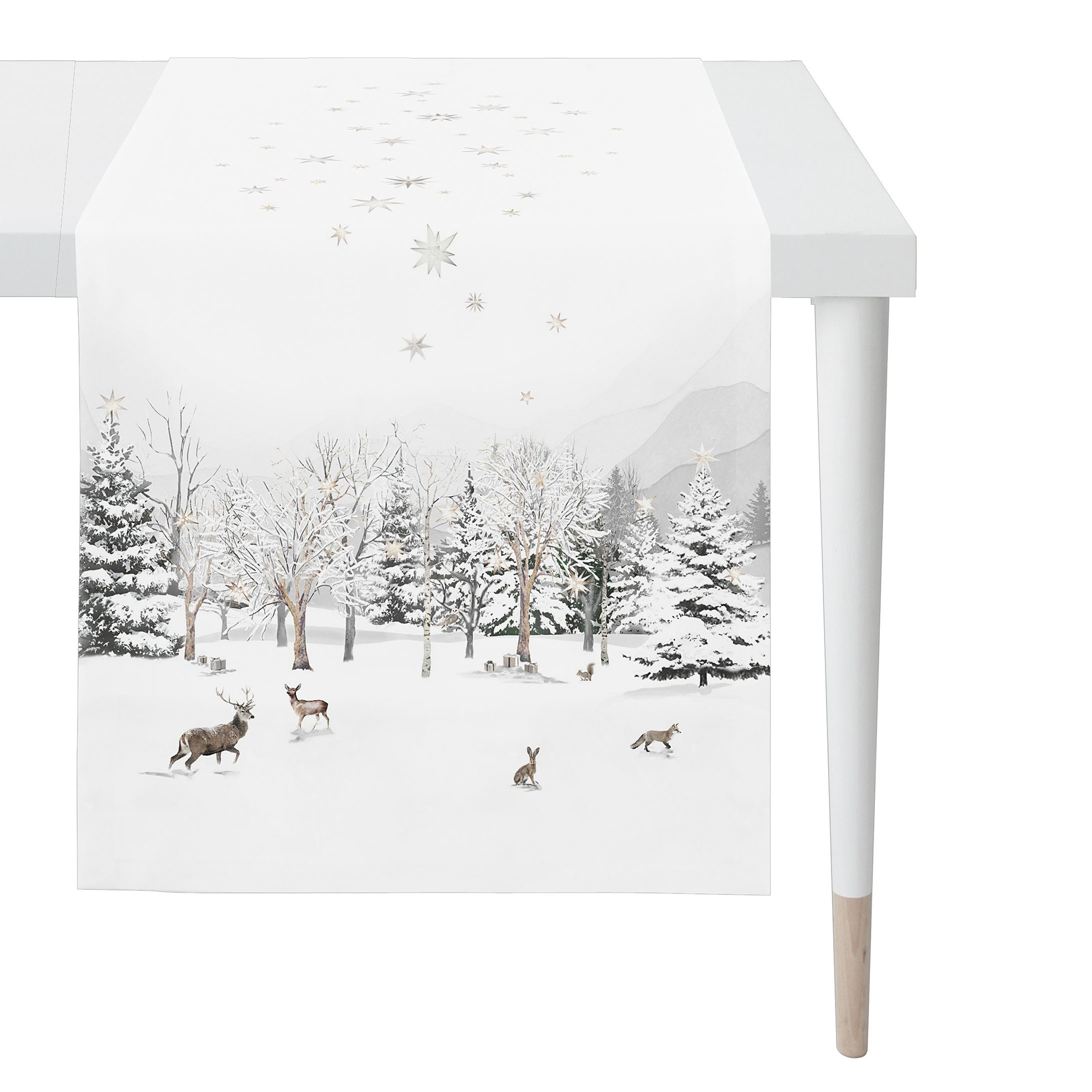 Table runner mixed fabric white beige