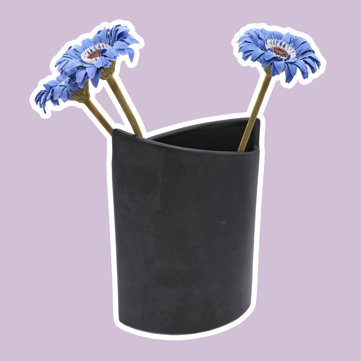 Vintage Blumenvase Keramik Schwarz 1990er Jahre