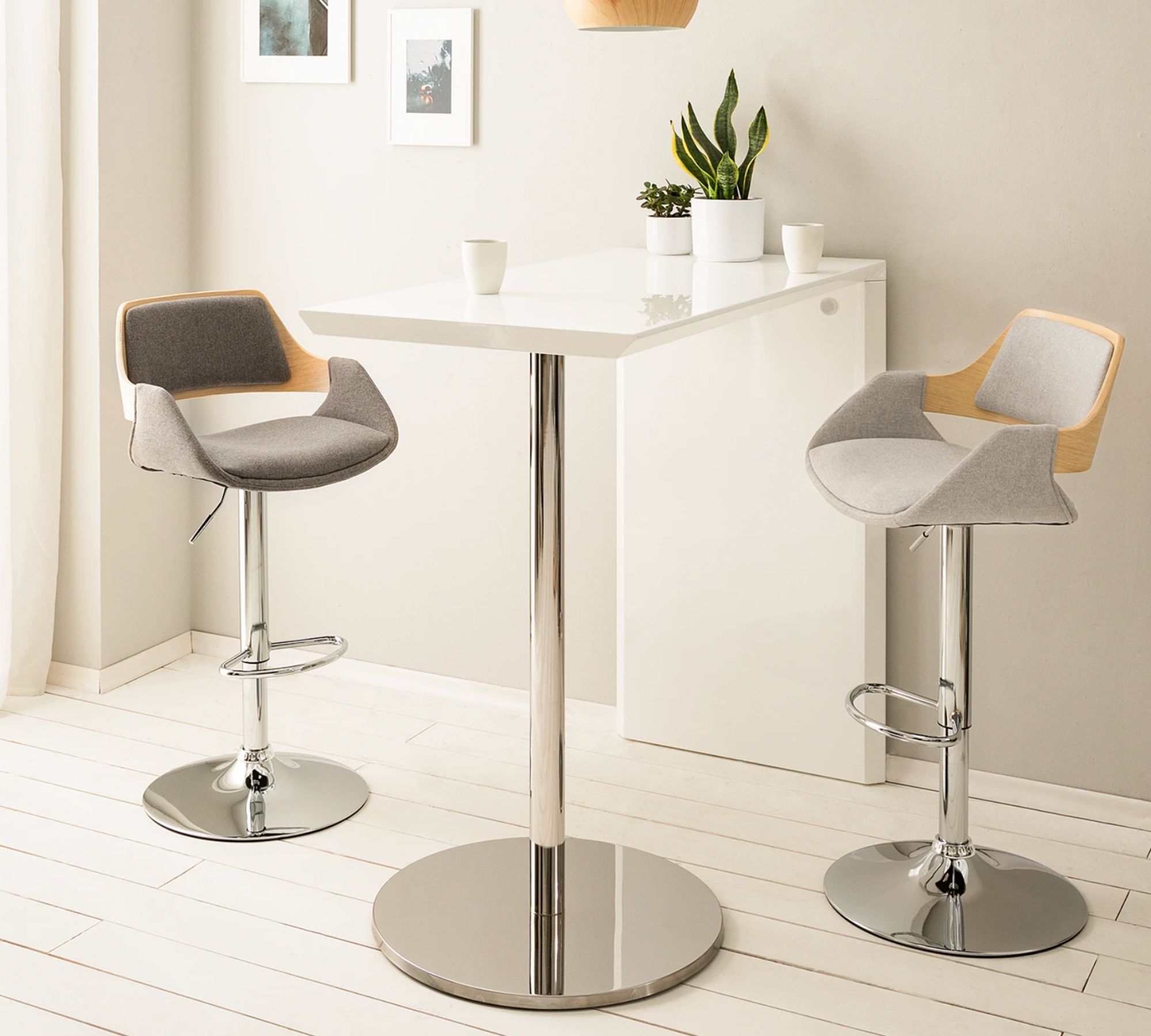 Bar stool veneer and fabric grey
