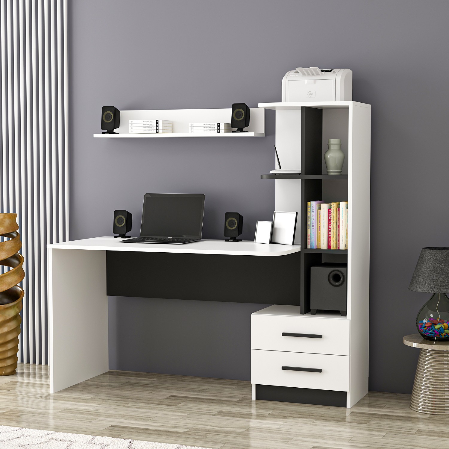 Alaska Desk Wood Veneer White Black