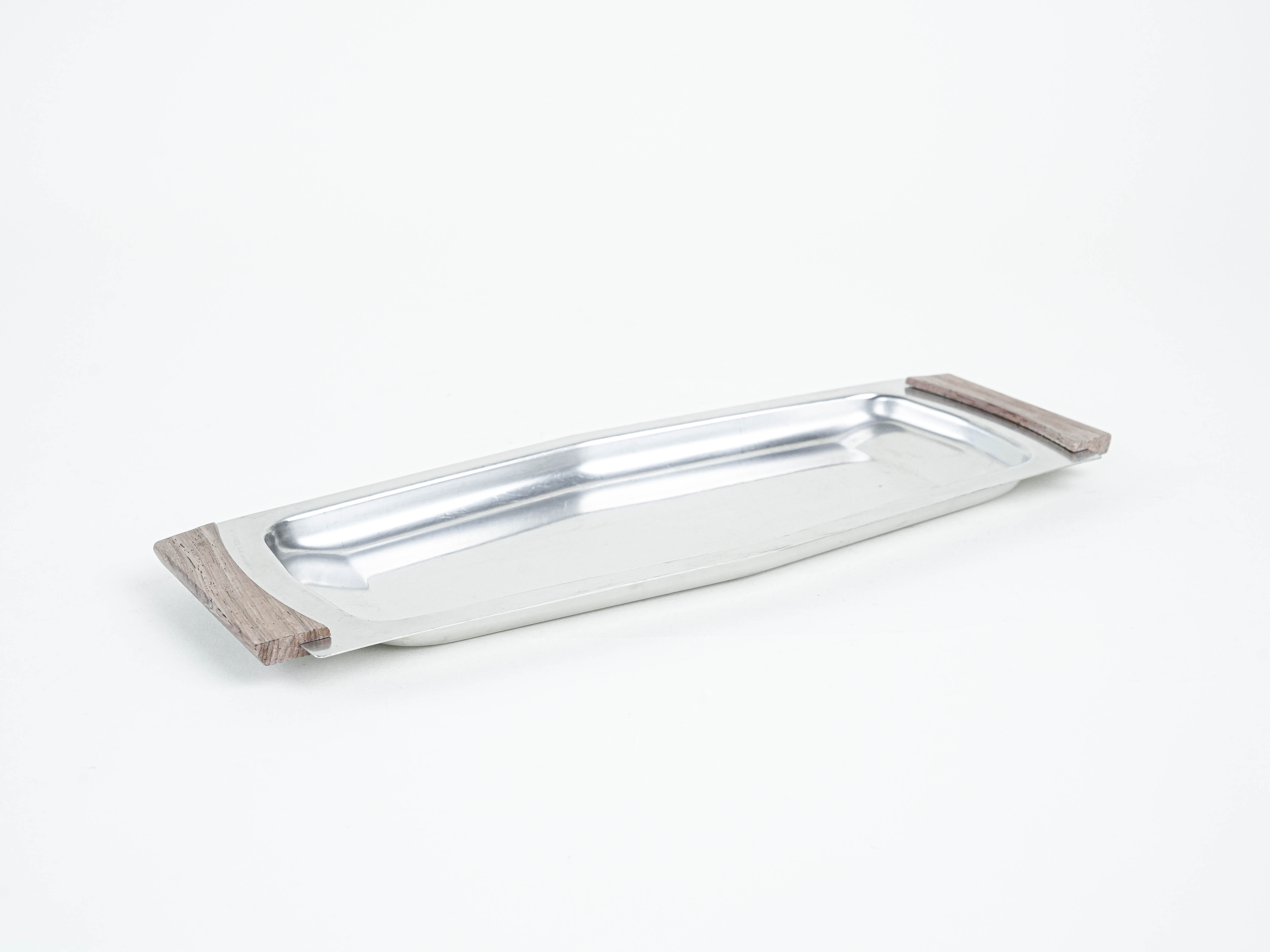 Rechteckiges Edelstahltablett 1970er Jahre