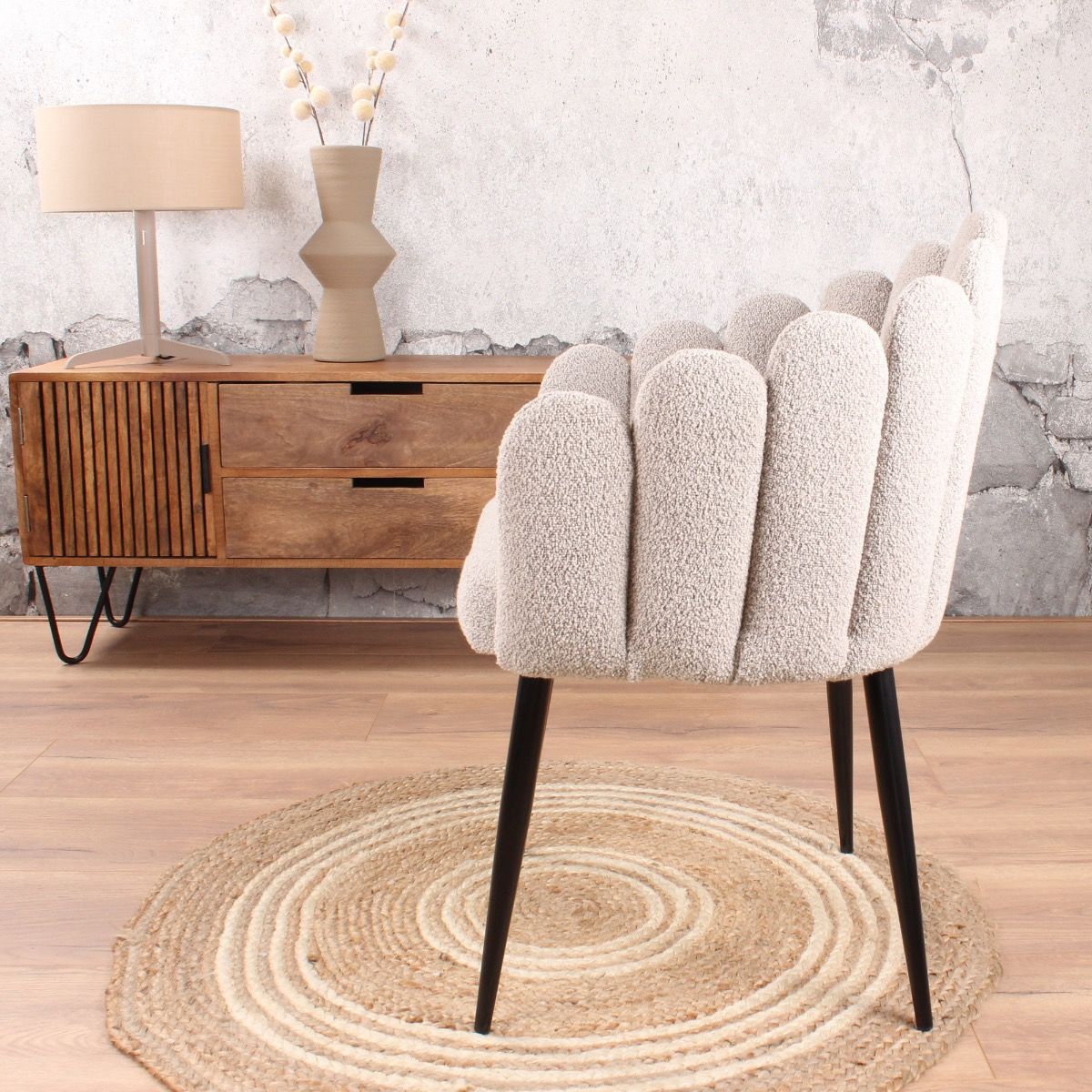 Flower Esszimmerstuhl Bouclé Beige
