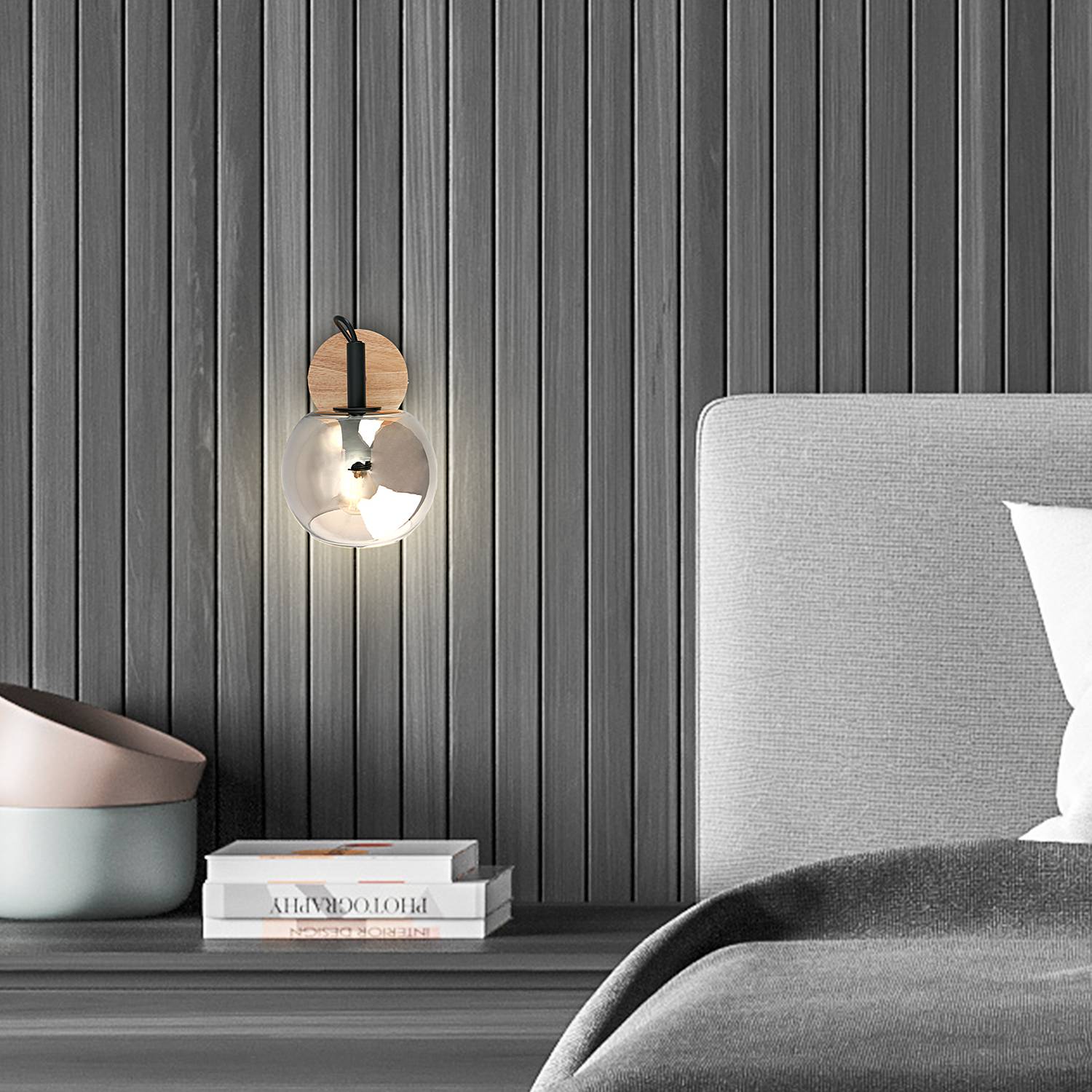Jiroma Wandleuchte Aluminium Rauchglas