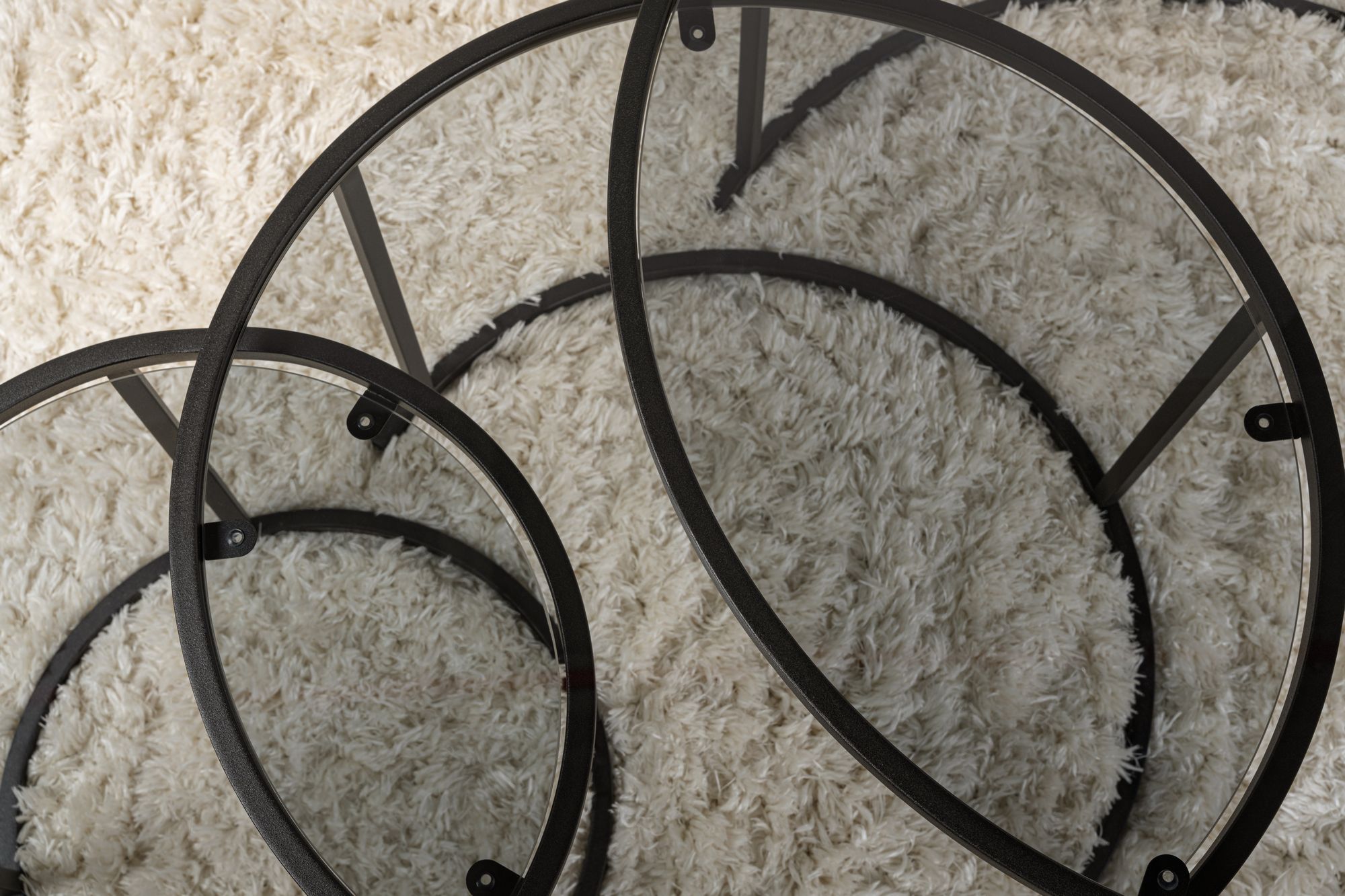 3x Aurum Coffee Table Set Black Grey Ø80cm Ø60cm Ø42cm