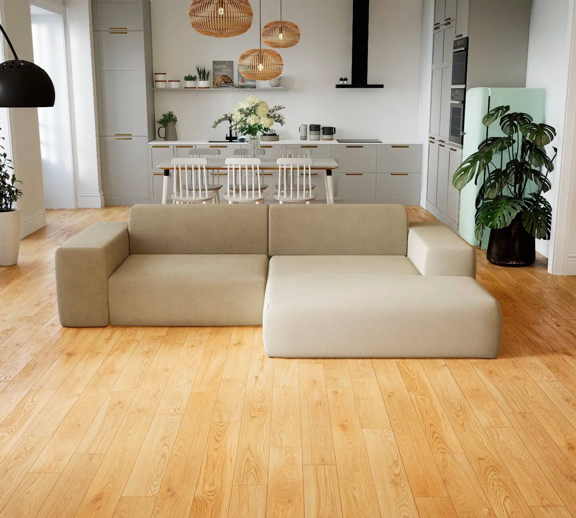 Pyllow Ecksofa Strukturstoff Cremebeige