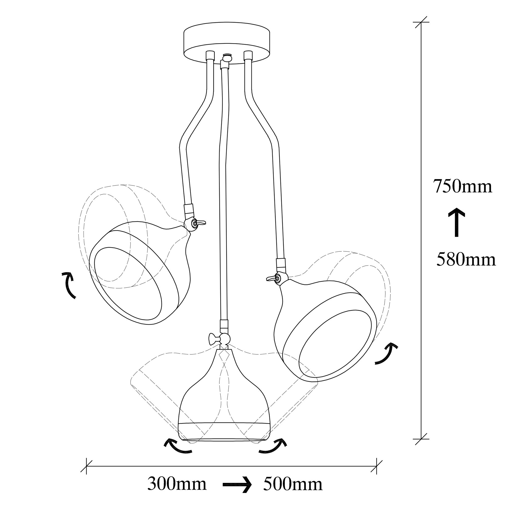 Pendant lamp 3 elements Height adjustable Metal Black