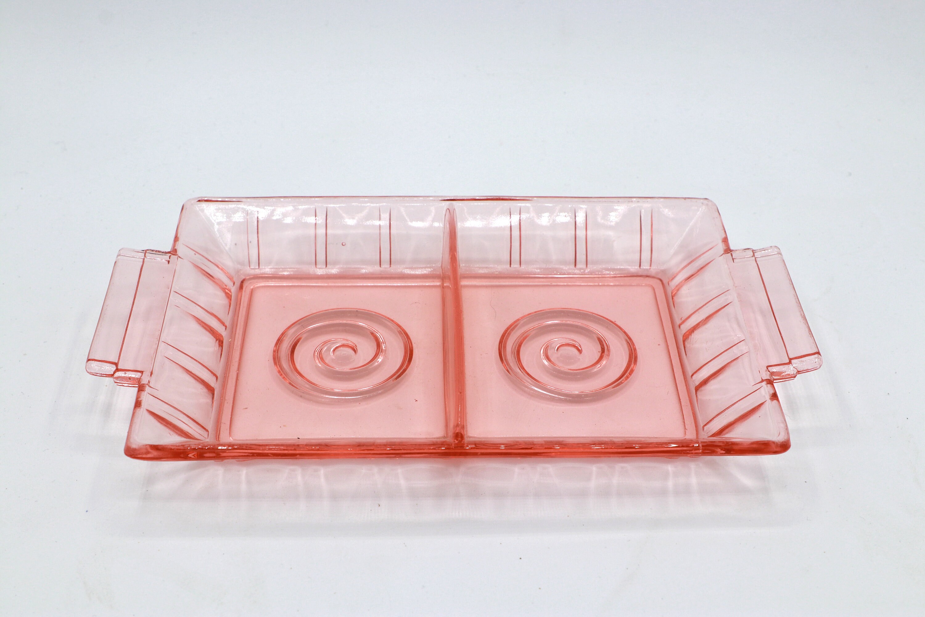 Vintage Tablett Pressglas Rosa 1930er Jahre