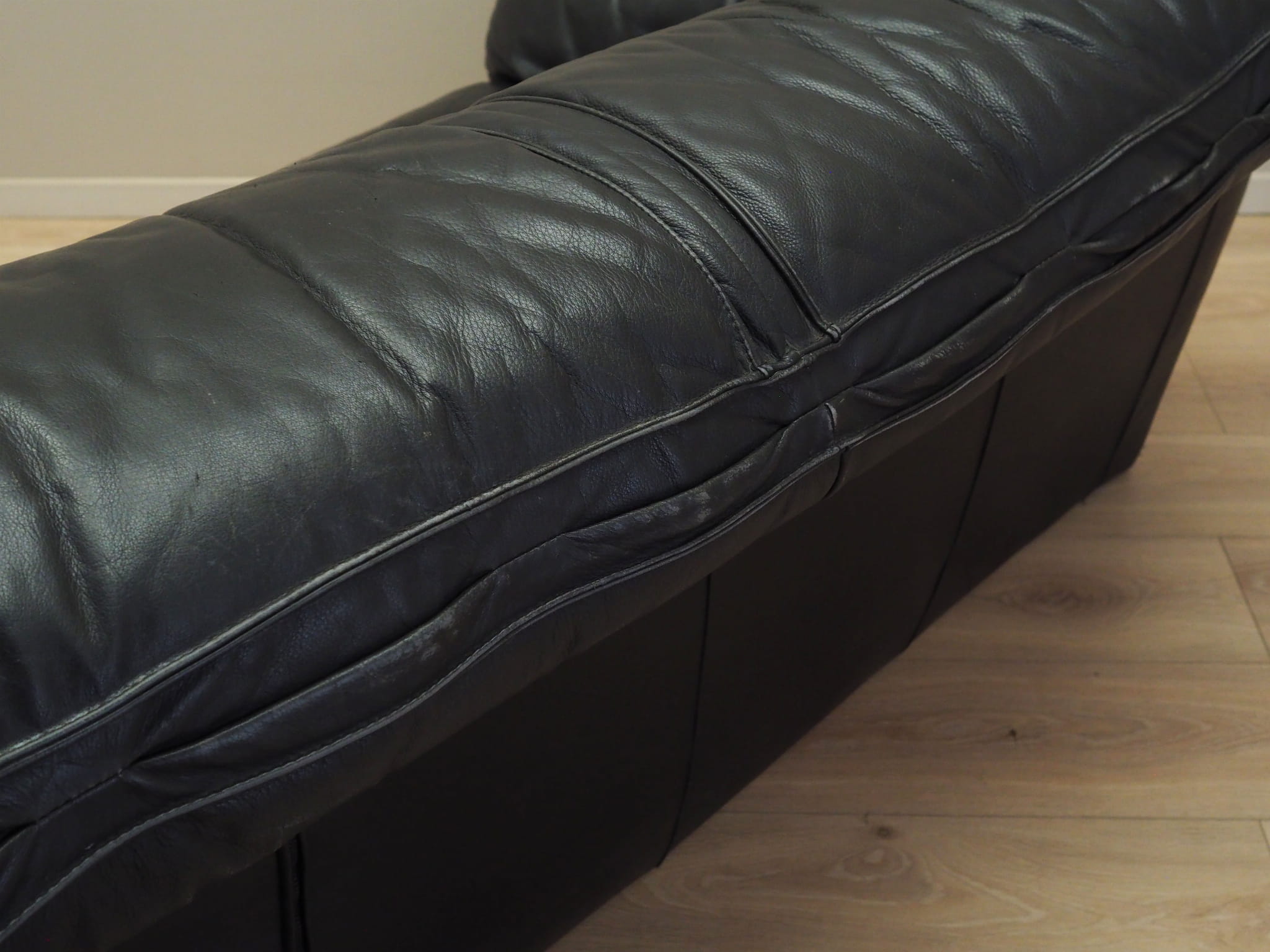 3-Sitzer Sofa Leder Schwarz 1960er Jahre