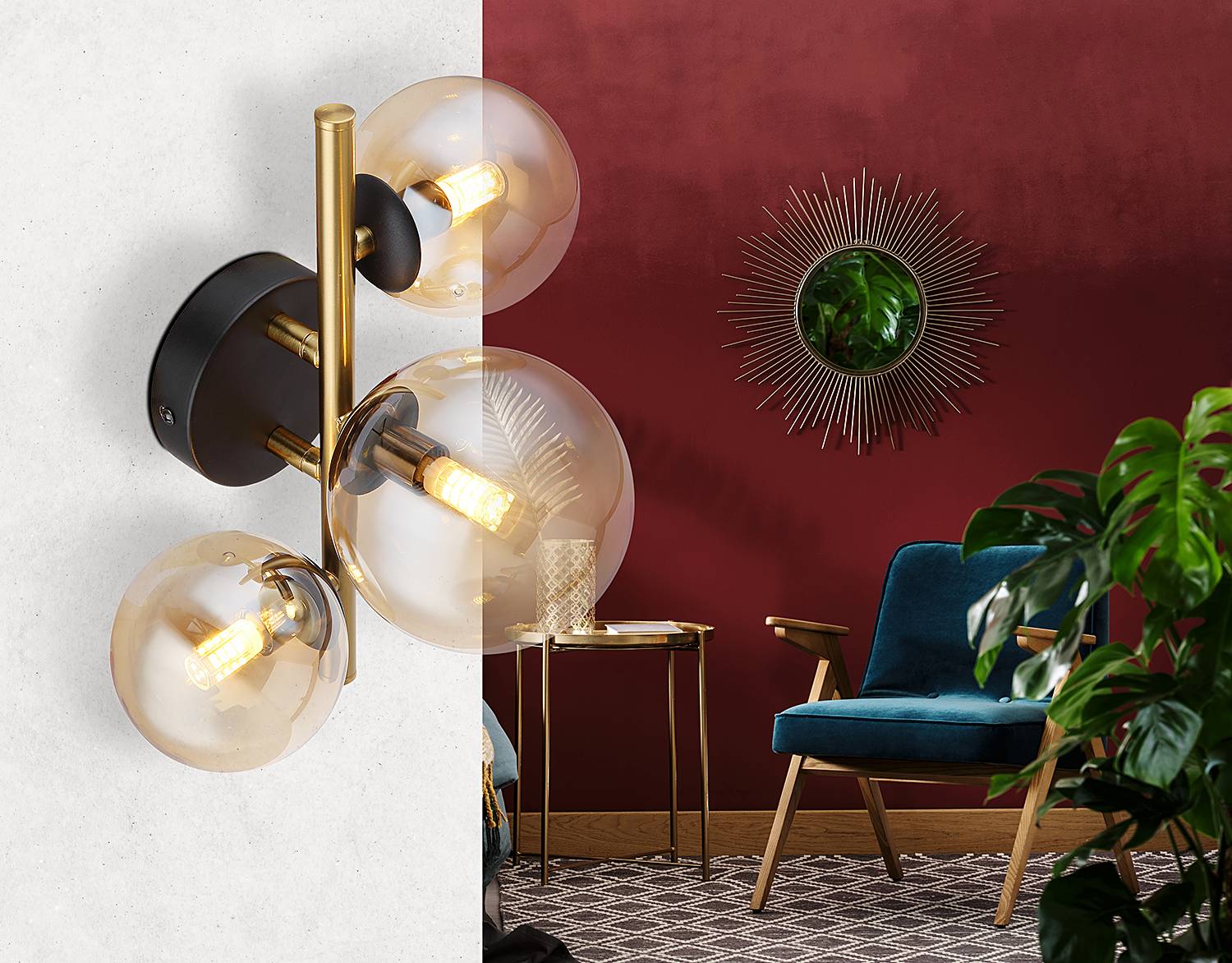 3-light LED ceiling light Riha Type B colored glass iron