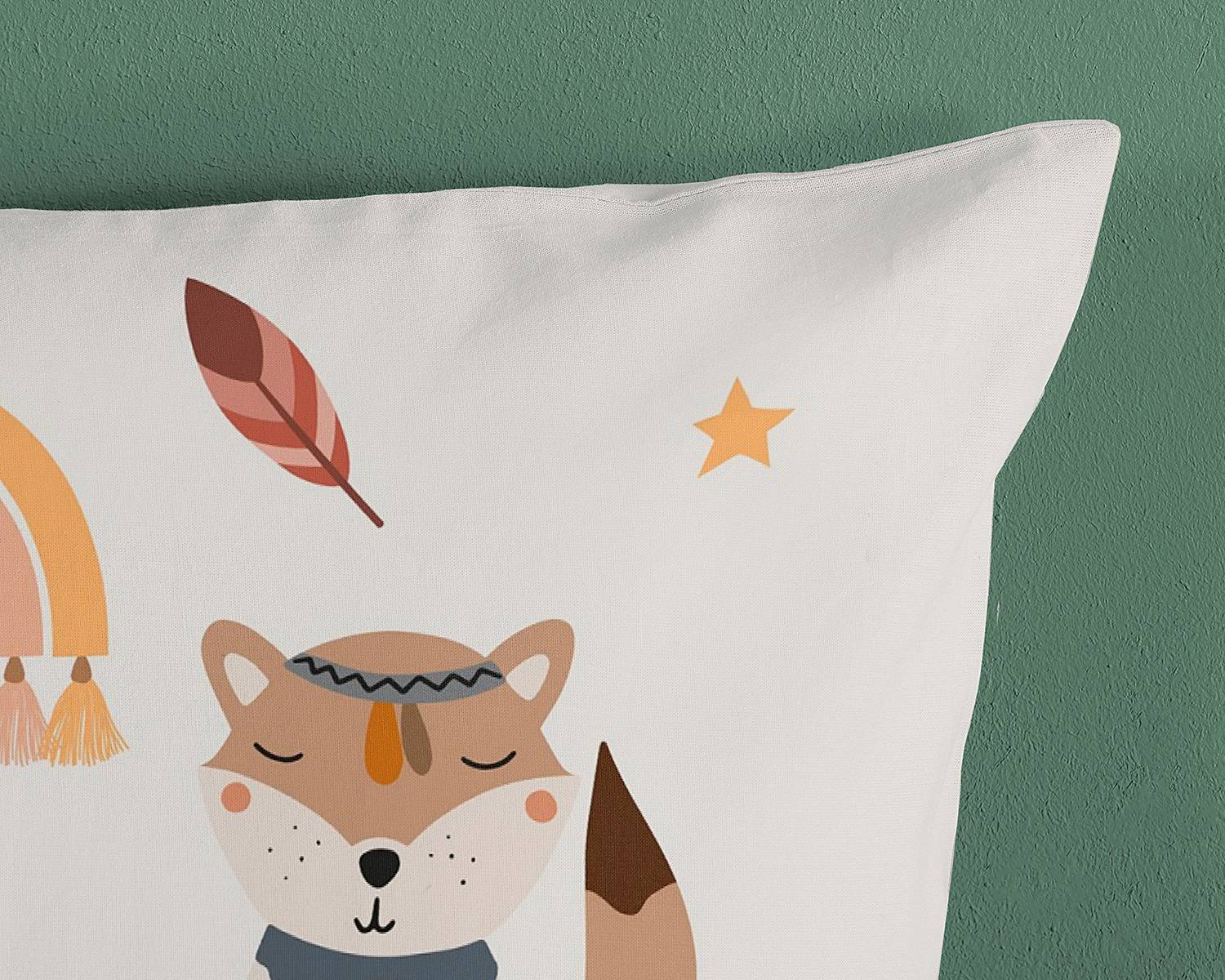 Kinderbettwäsche Eule und Fuchs Baumwolle Mehrfarbig