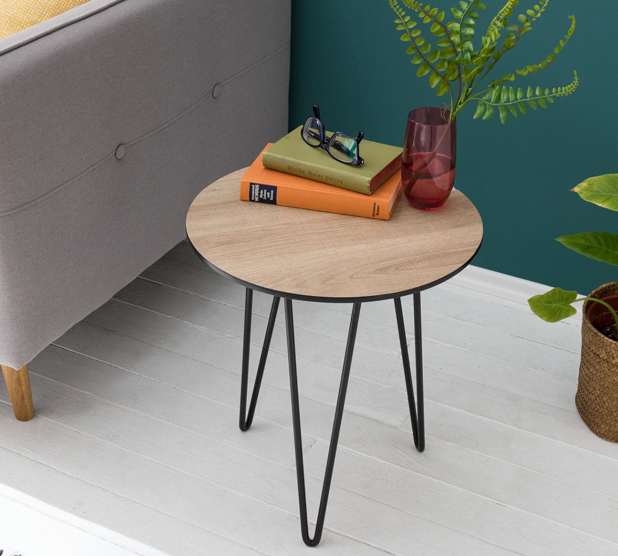 Round side table Oak decor Brown Black