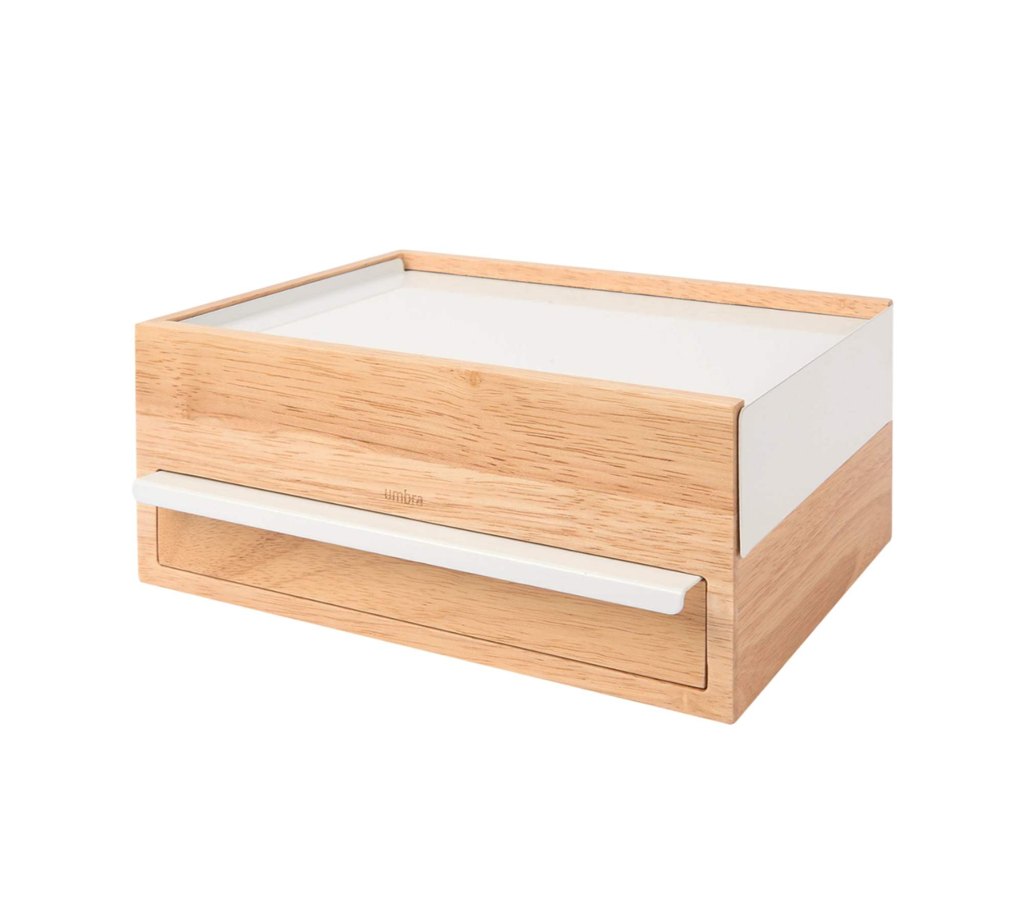 Schmuckkasten Gummibaumholz Stahl Beige Weiß