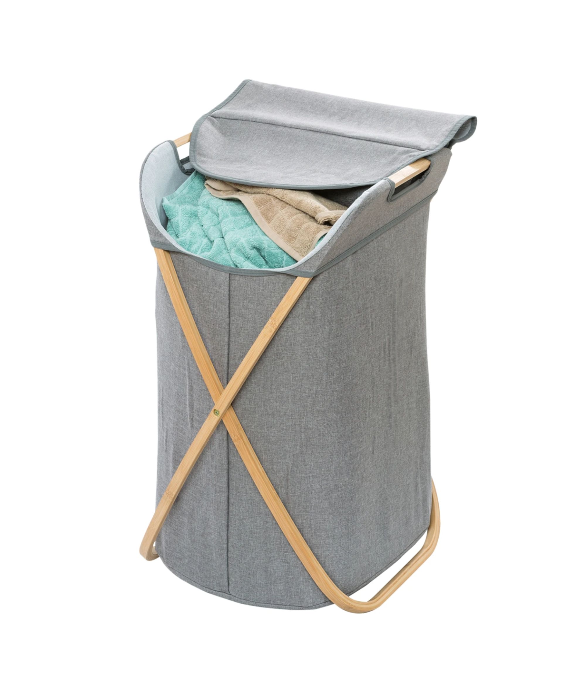 Wäschekorb Bambus Textil Grau
