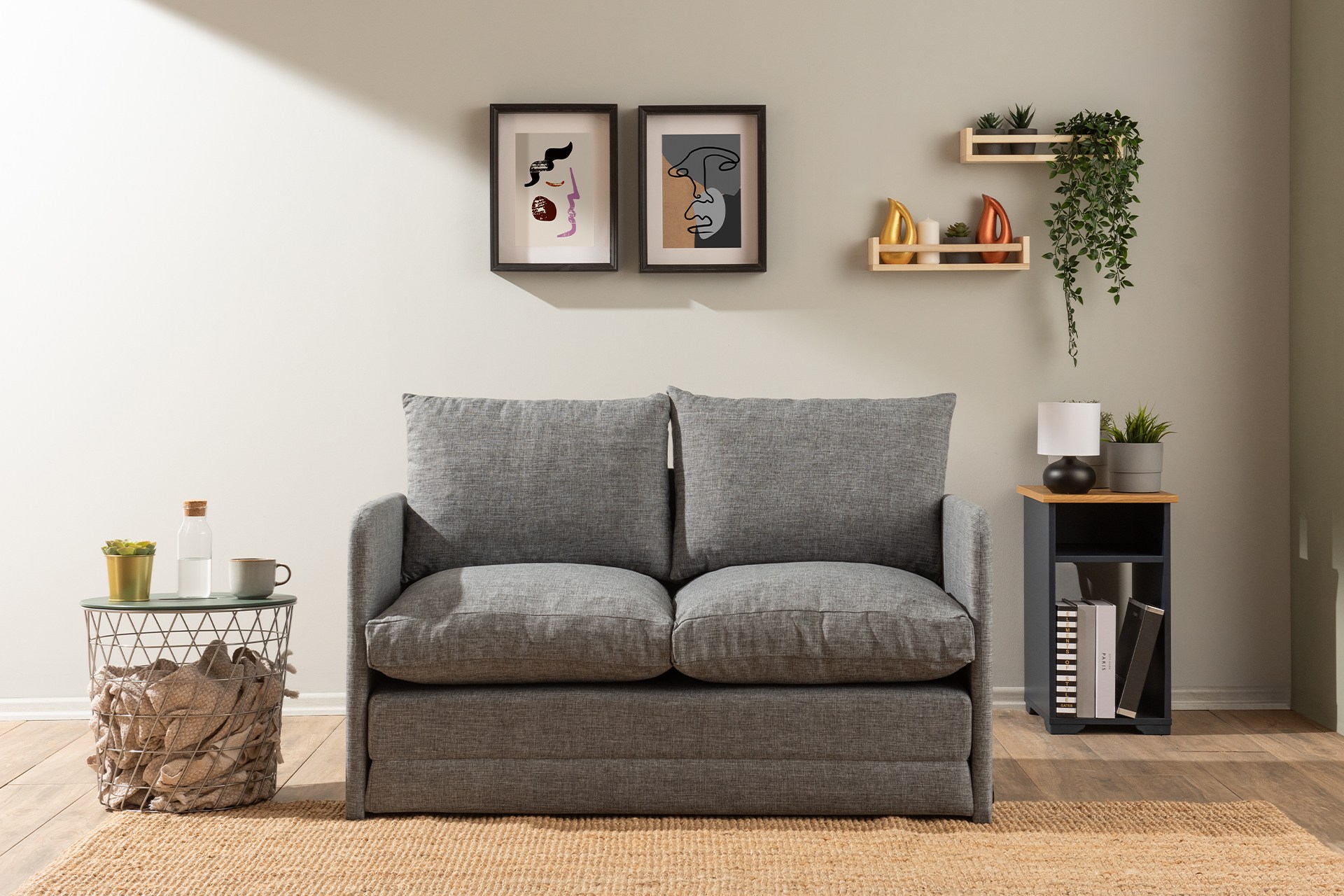 Saga Sofa Bed 2-Seater Light Grey