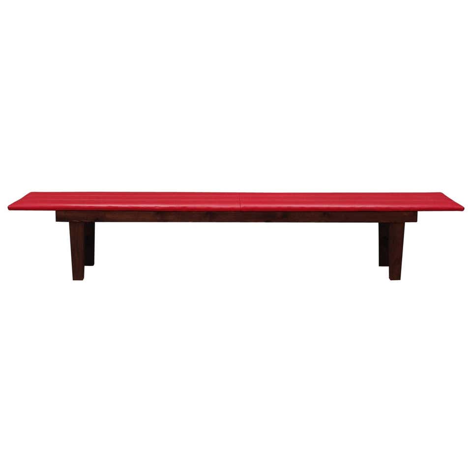 Panca Vintage Teak Ecopelle Rosso Anni '90