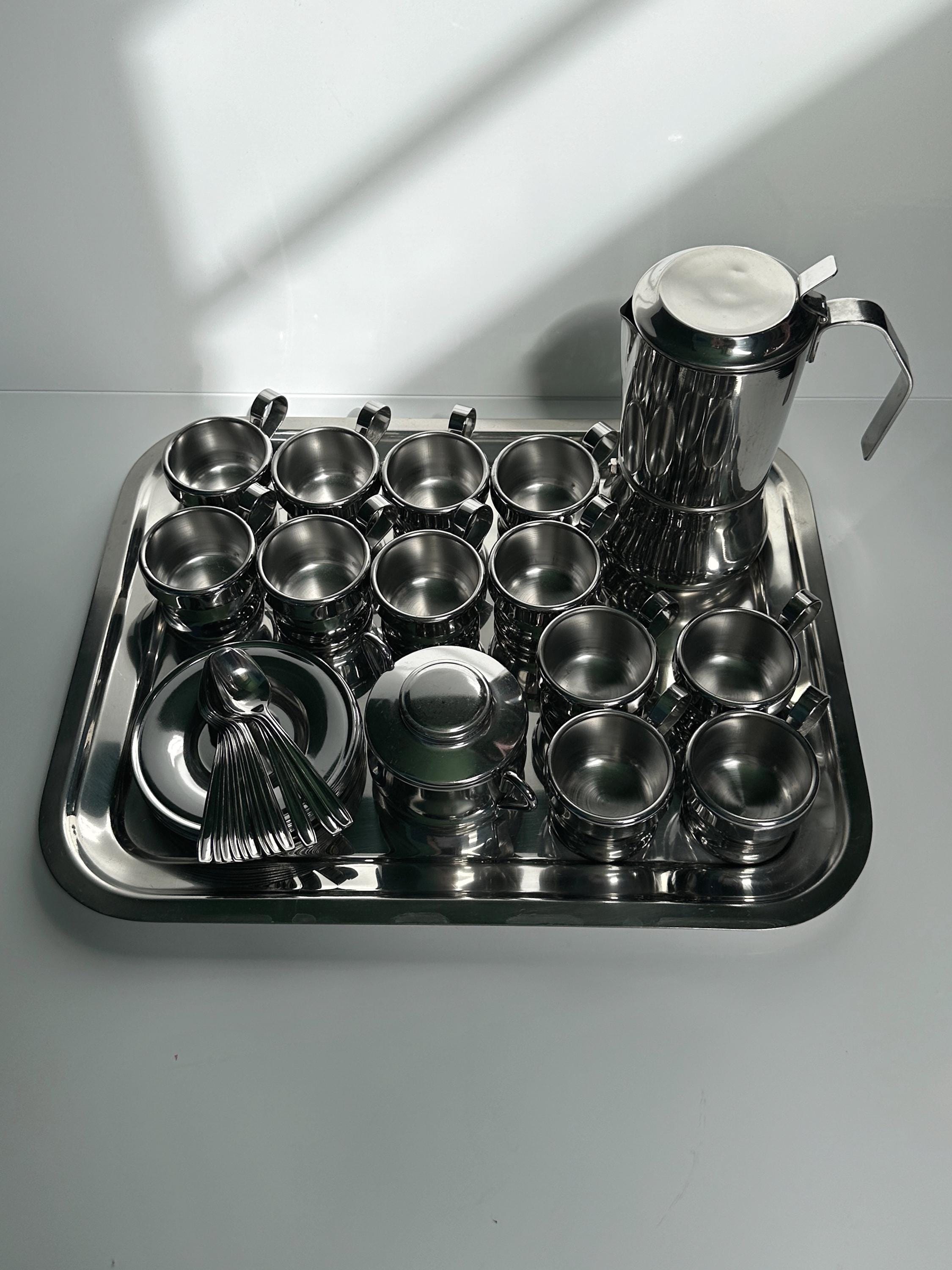Inox Espresso-Set Tasse für 12 Personen Silber