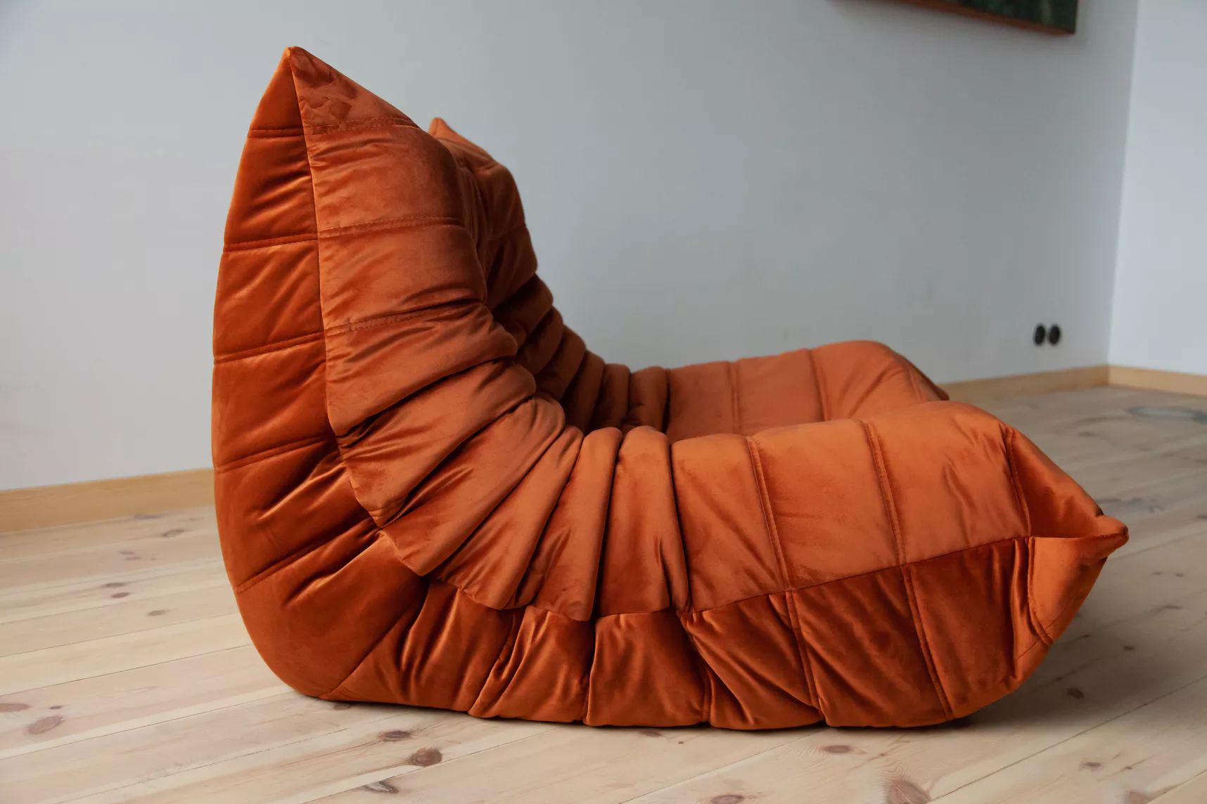 Togo Armchair and Ottoman Set Velvet Amber-Orange