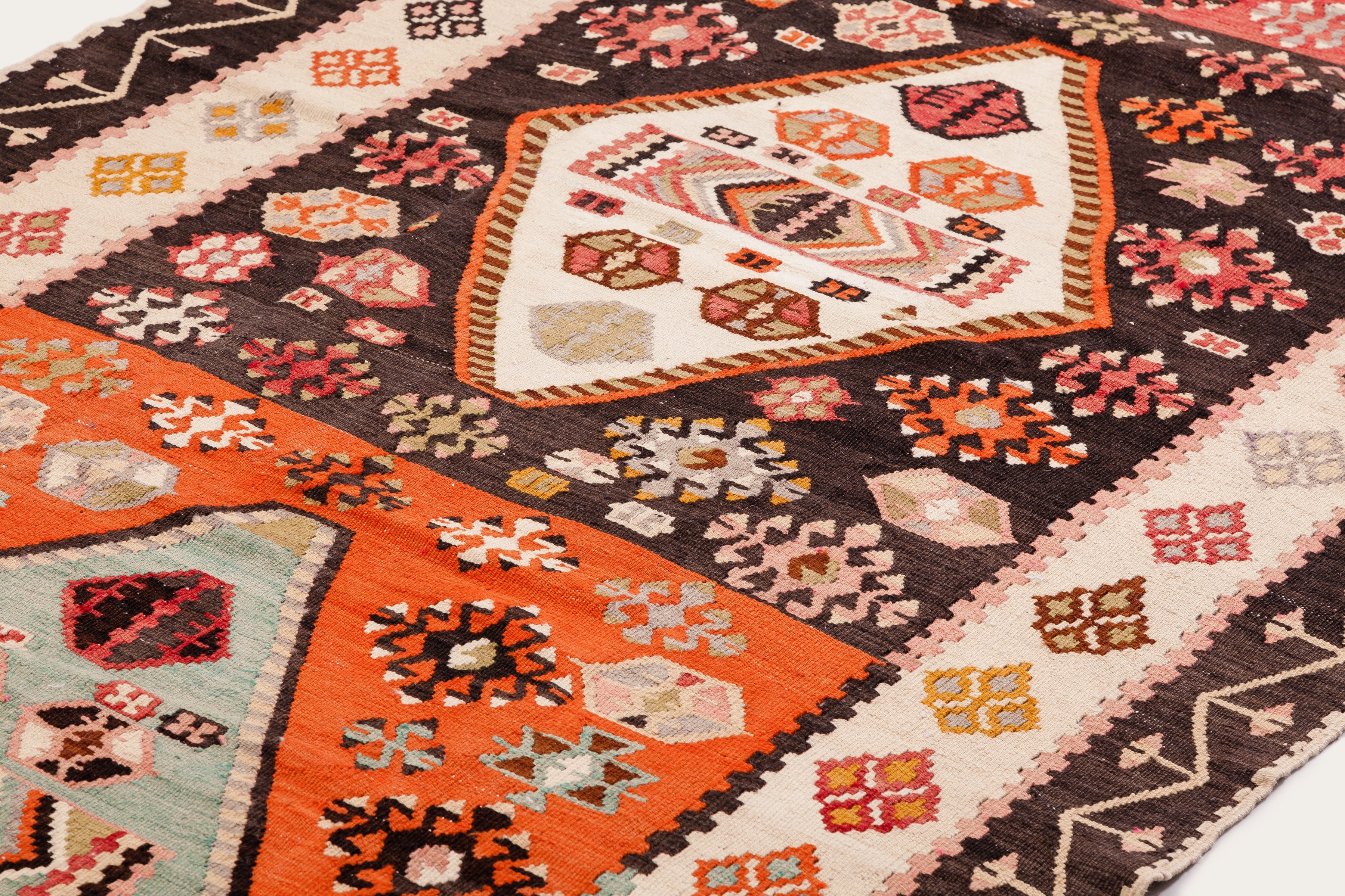 Vintage Kilim Teppich Wolle Mehrfarbig