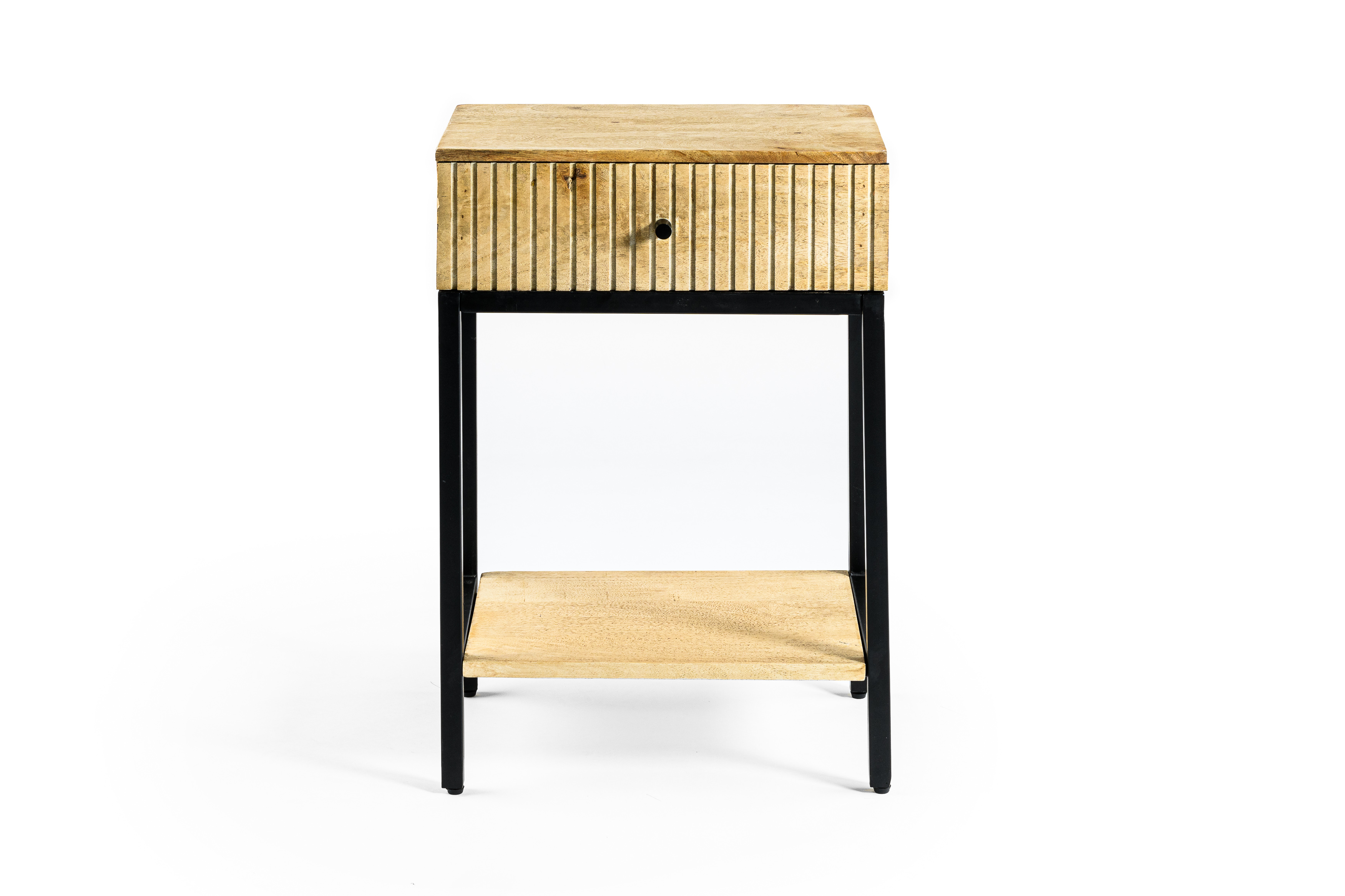 Nachttisch mit Schublade Mangoholz Natur Gold Finish