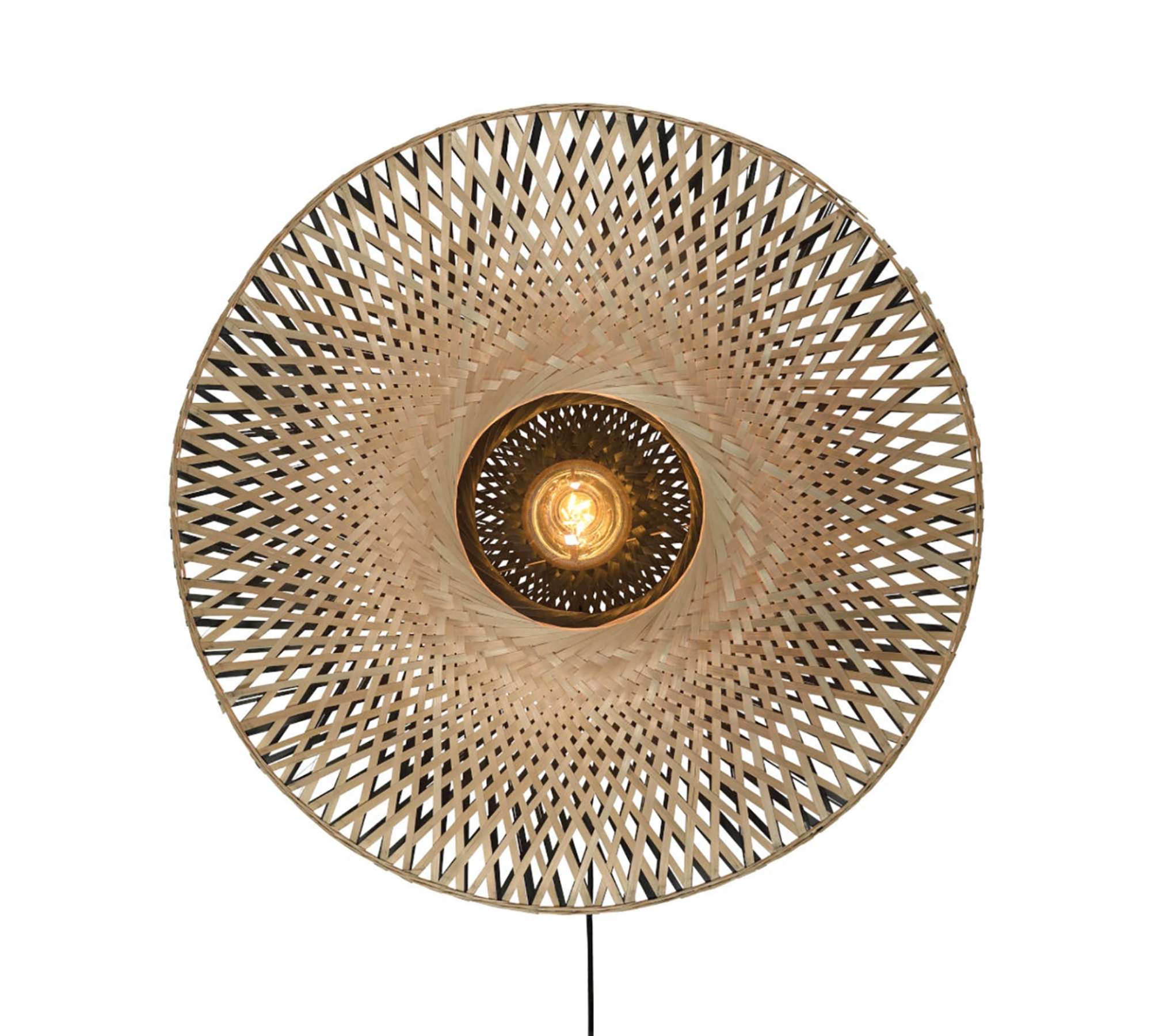 Große Wandleuchte 1-flammig Bambusholz 87cm Durchmesser
