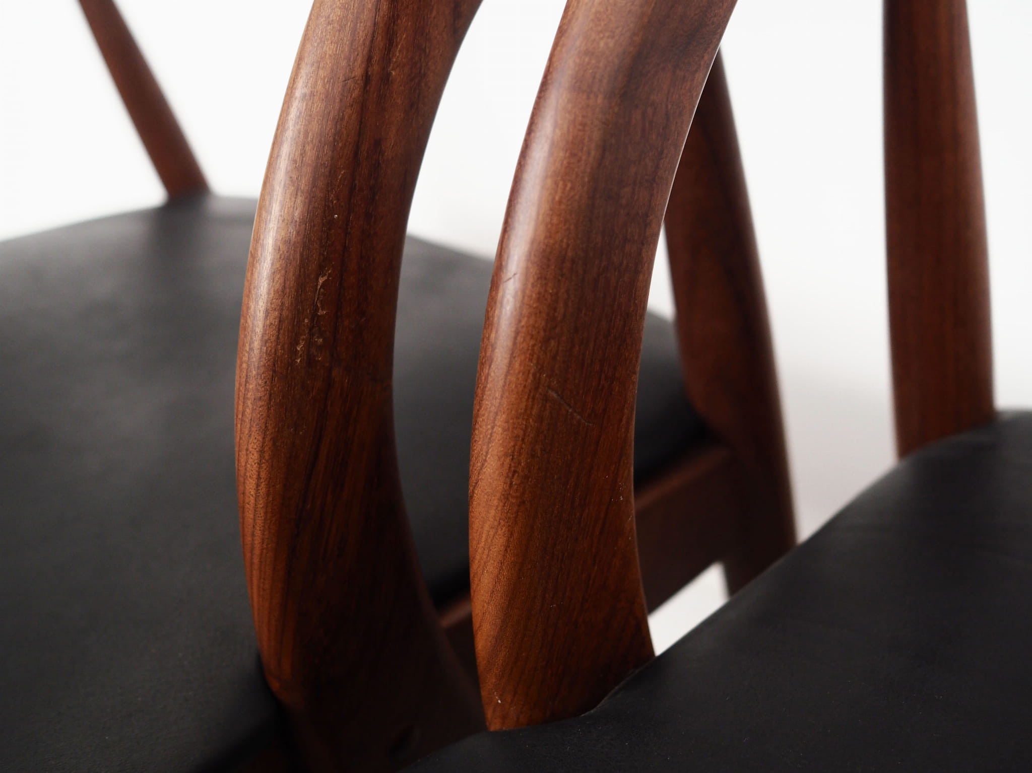 4x Vintage Chair Teak Wood Textile Black 1970s