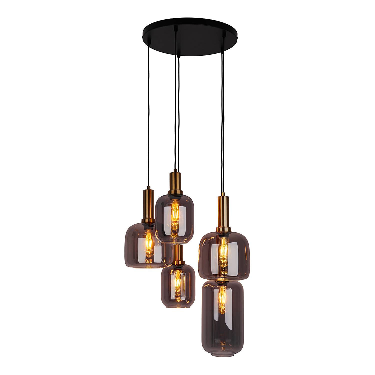 5-Flammig Pendelleuchte Fumo Eisen Schwarz Gold