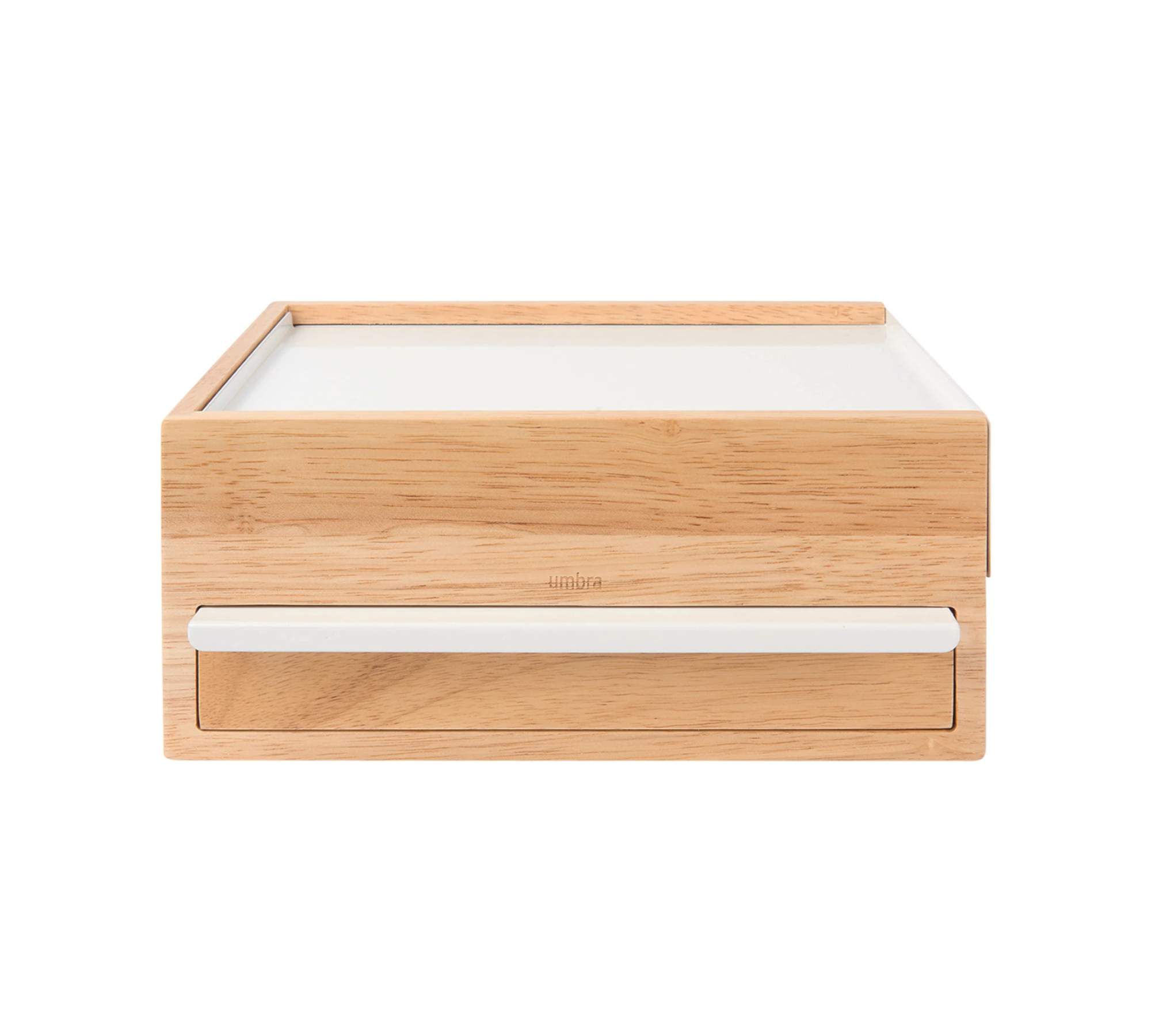 Schmuckkasten Gummibaumholz Stahl Beige Weiß