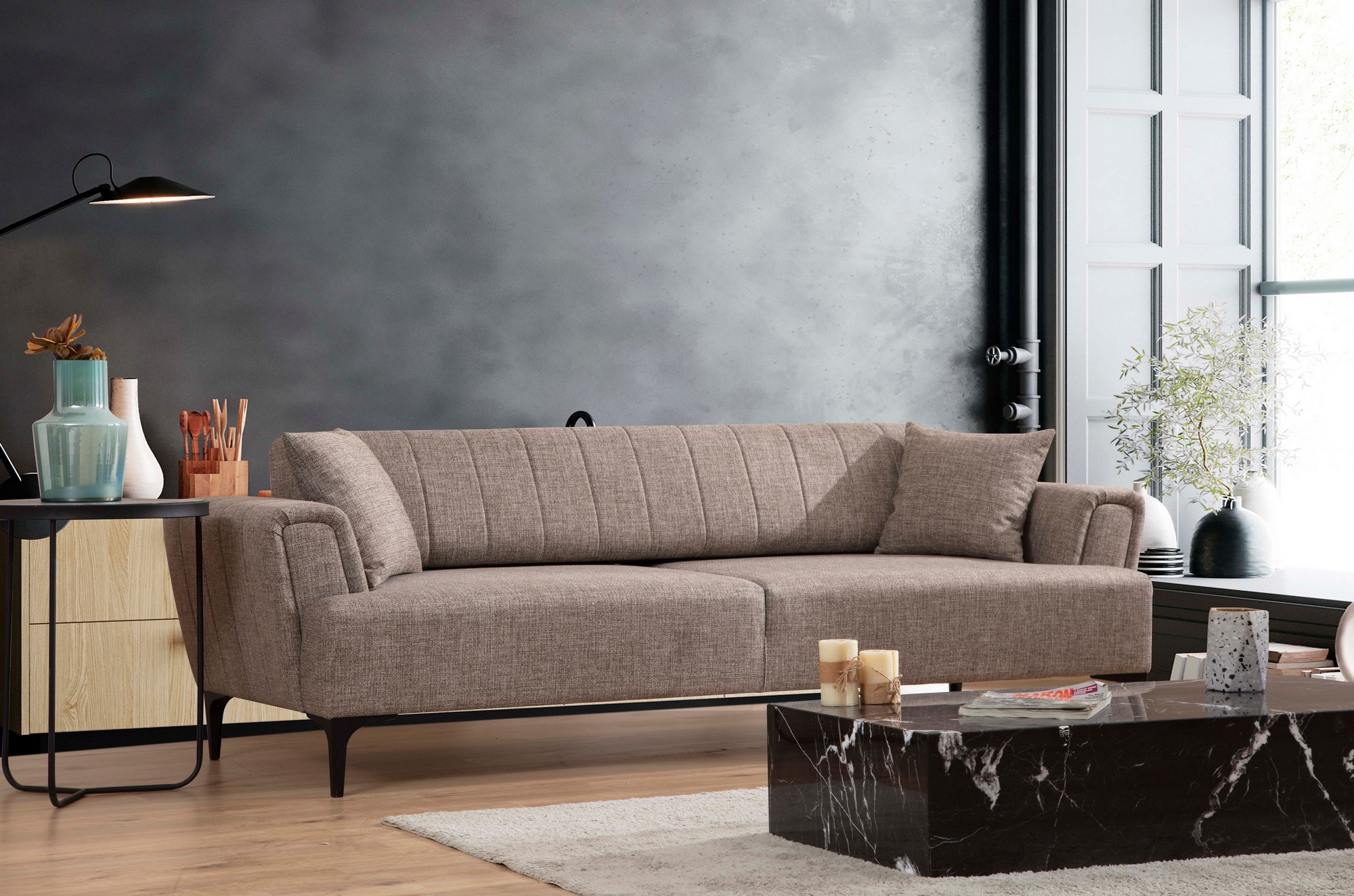 Hamlet 3-seater sofa bed light brown