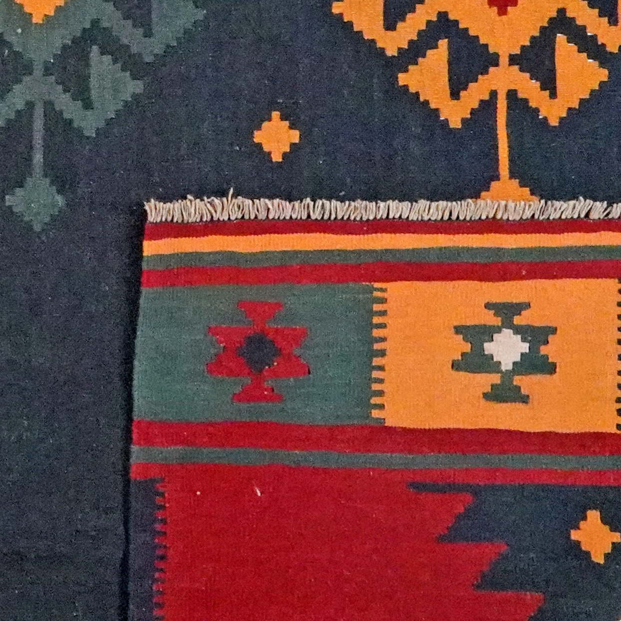 Kilim Gashgai Teppich Blau Rot