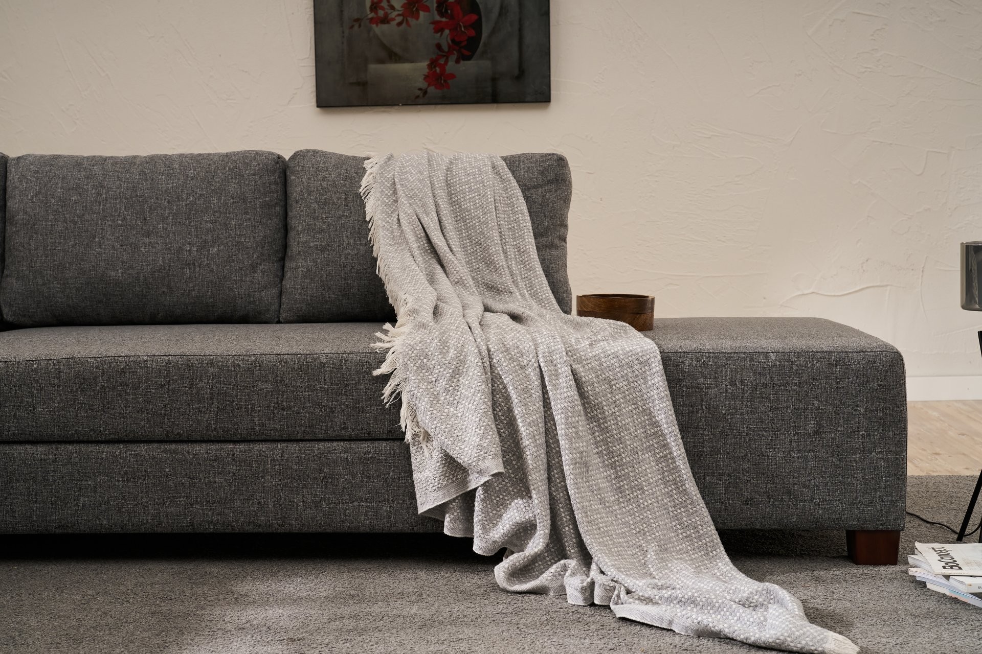 Aly Schlafsofa Récamiere Rechts Baumwolle Grau