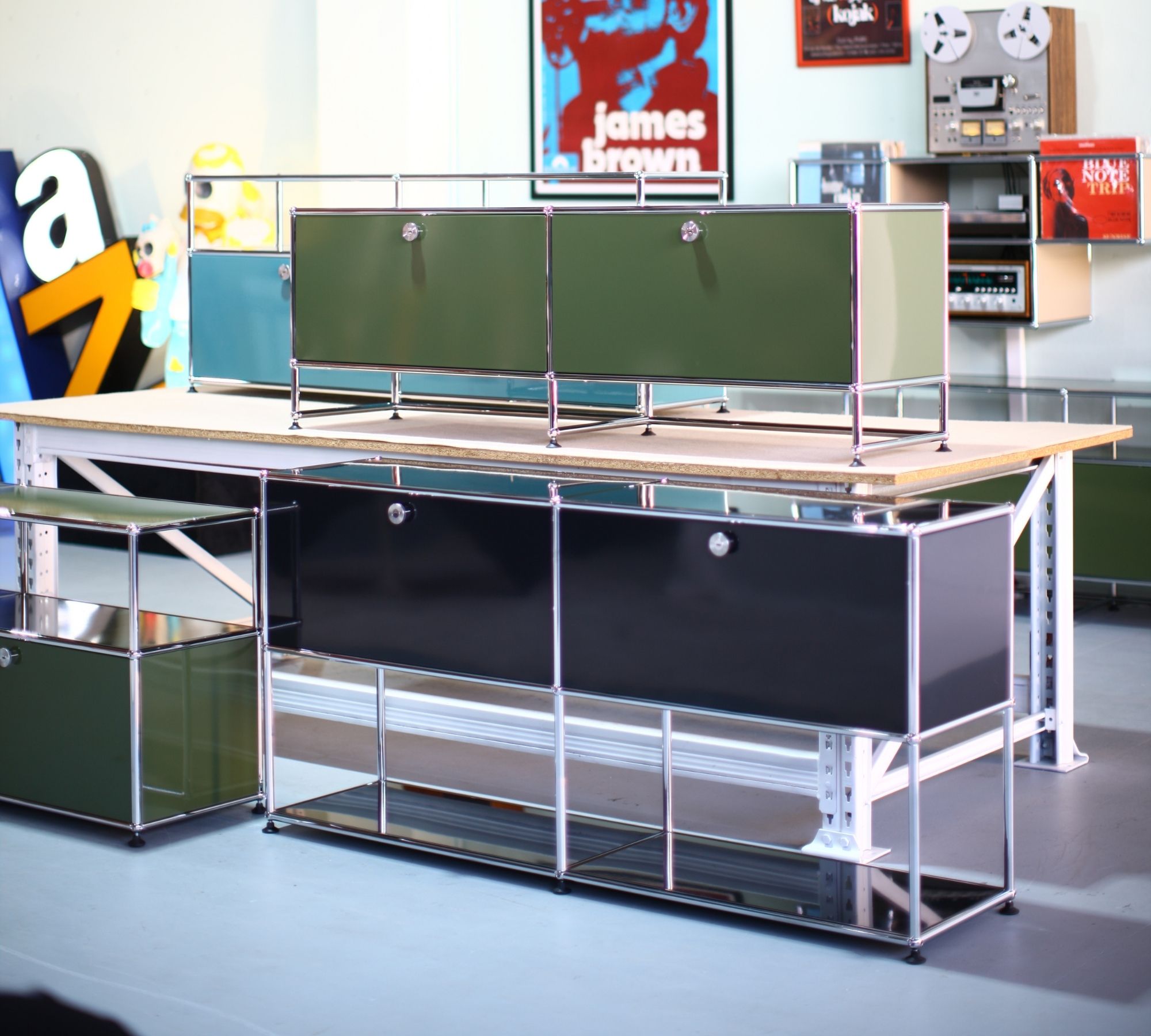 Sideboard 2x1 Mit 2 Klapptüren Olivgrün